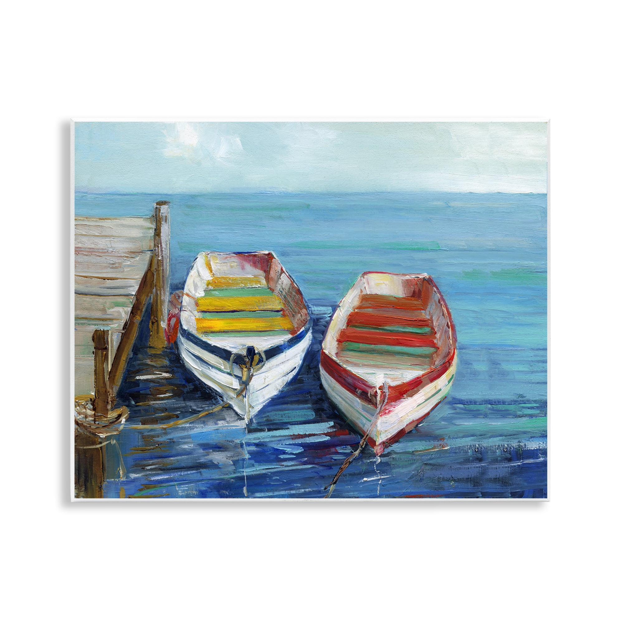Stupell Industries Twin Boats by Dock Nautical & Beach Painting Unframed Art Print Wall Art, 14 x 11