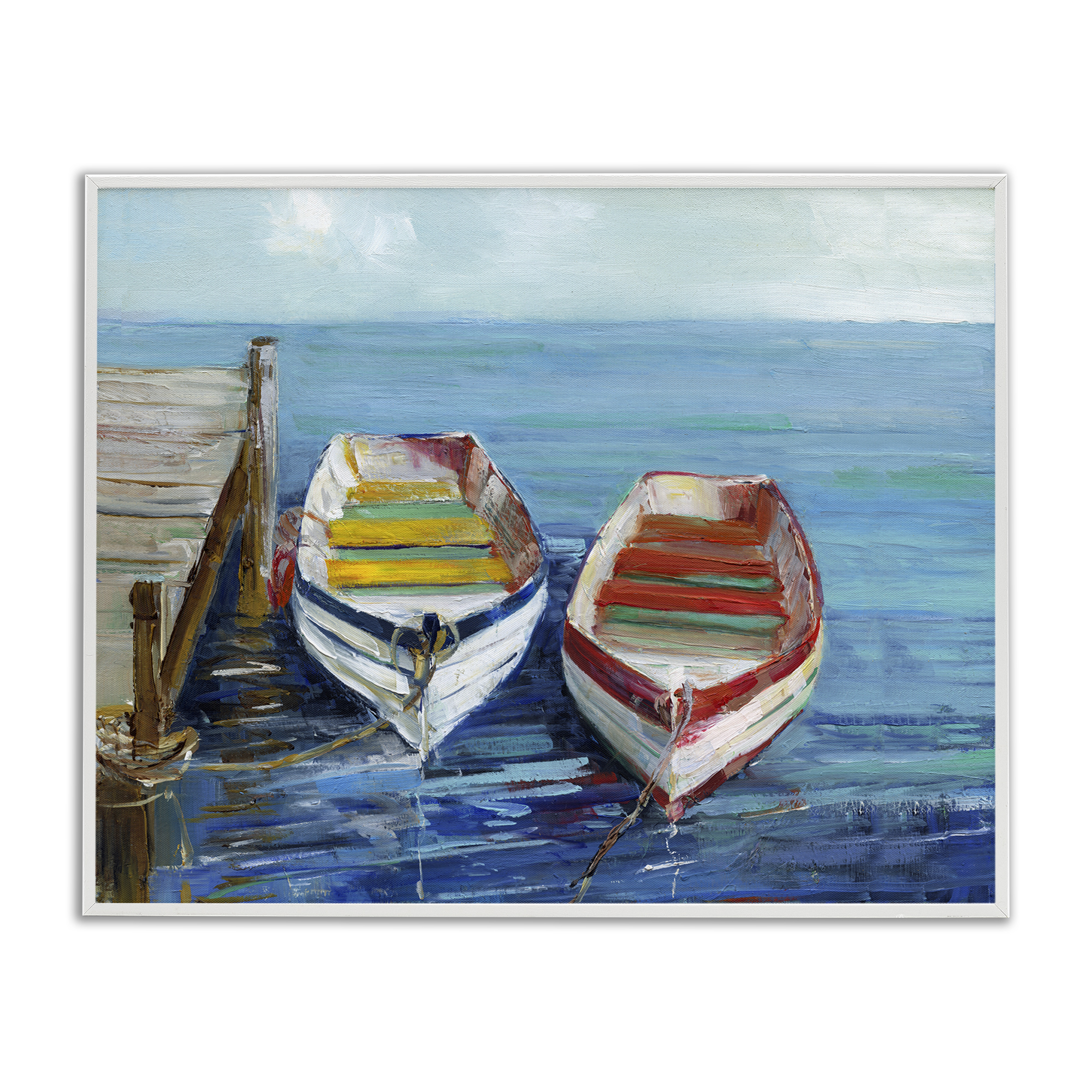 Stupell Industries Twin Boats by Dock Nautical & Beach Painting White Framed Art Print Wall Art, 20 x 16