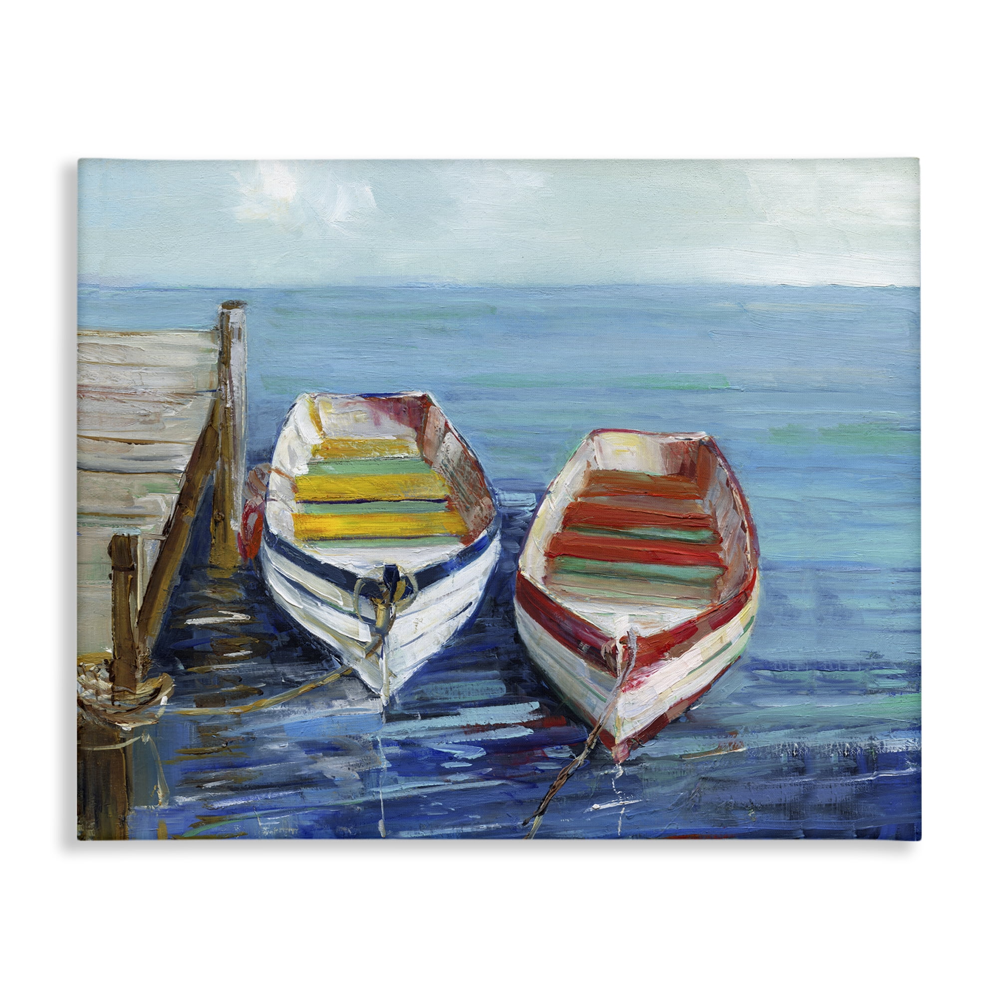 Stupell Industries Twin Boats by Dock Nautical & Beach Painting Wrapped Canvas Art Print Wall Art, 20 x 16
