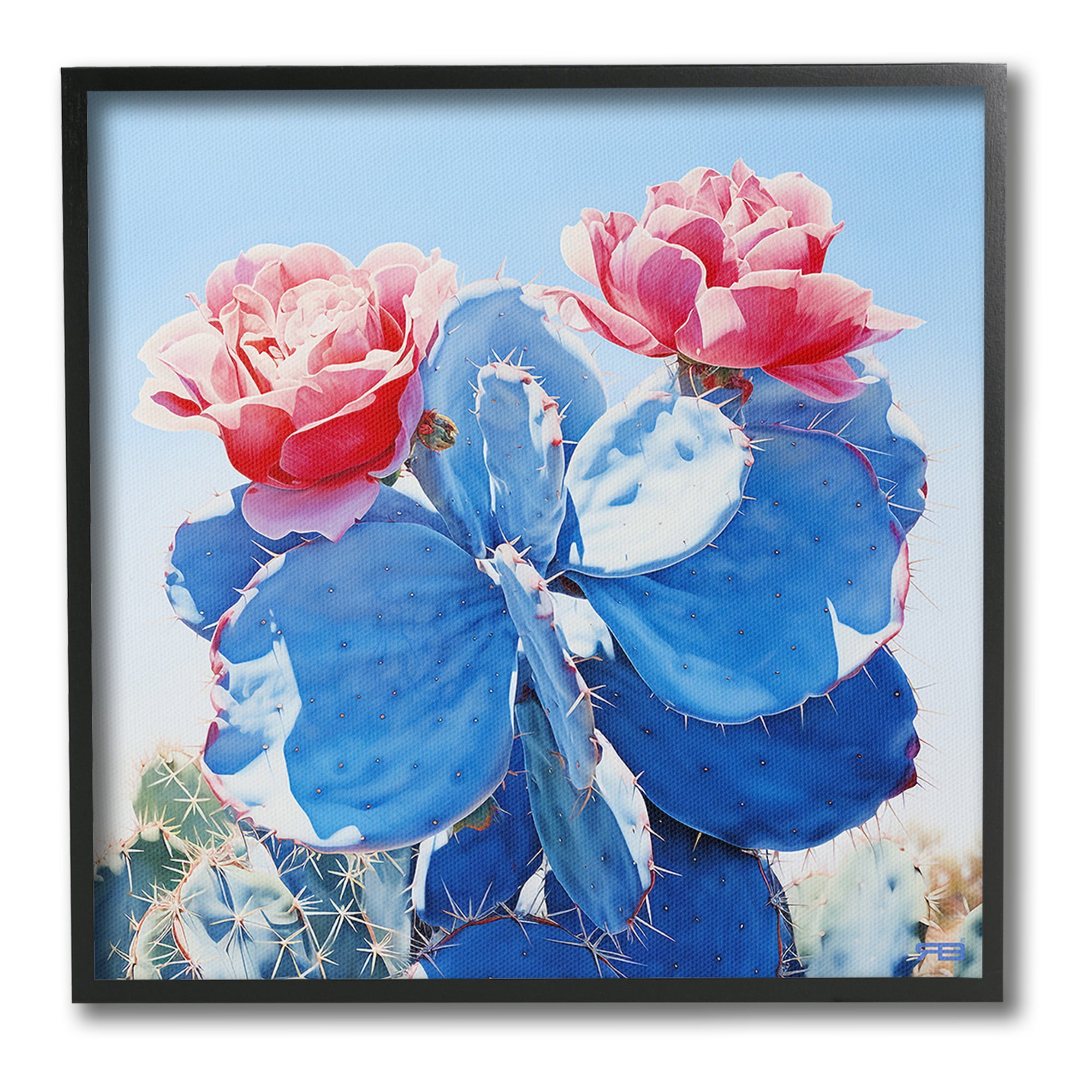 Stupell Industries Twin Cactus Blossoms Botanical & Floral Painting Black Framed Art Print Wall Art, 24 x 24