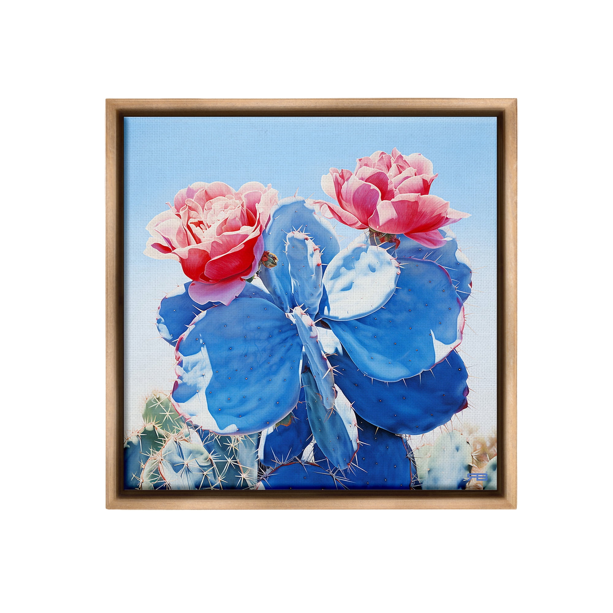 Stupell Industries Twin Cactus Blossoms Botanical & Floral Painting Brown Floater Framed Canvas Art Print Wall Art, 25 x 25