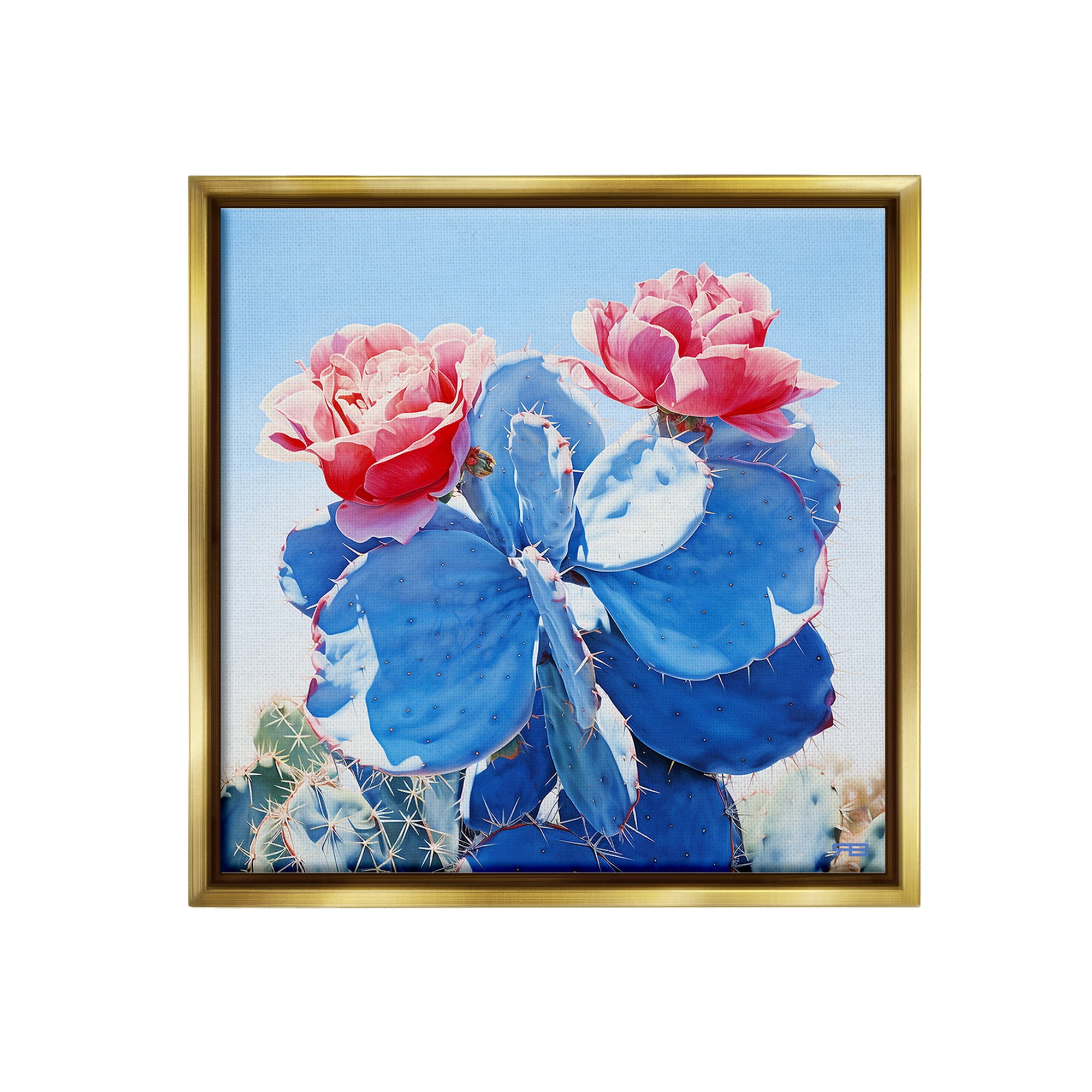 Stupell Industries Twin Cactus Blossoms Botanical & Floral Painting Gold Floater Framed Canvas Art Print Wall Art, 25 x 25