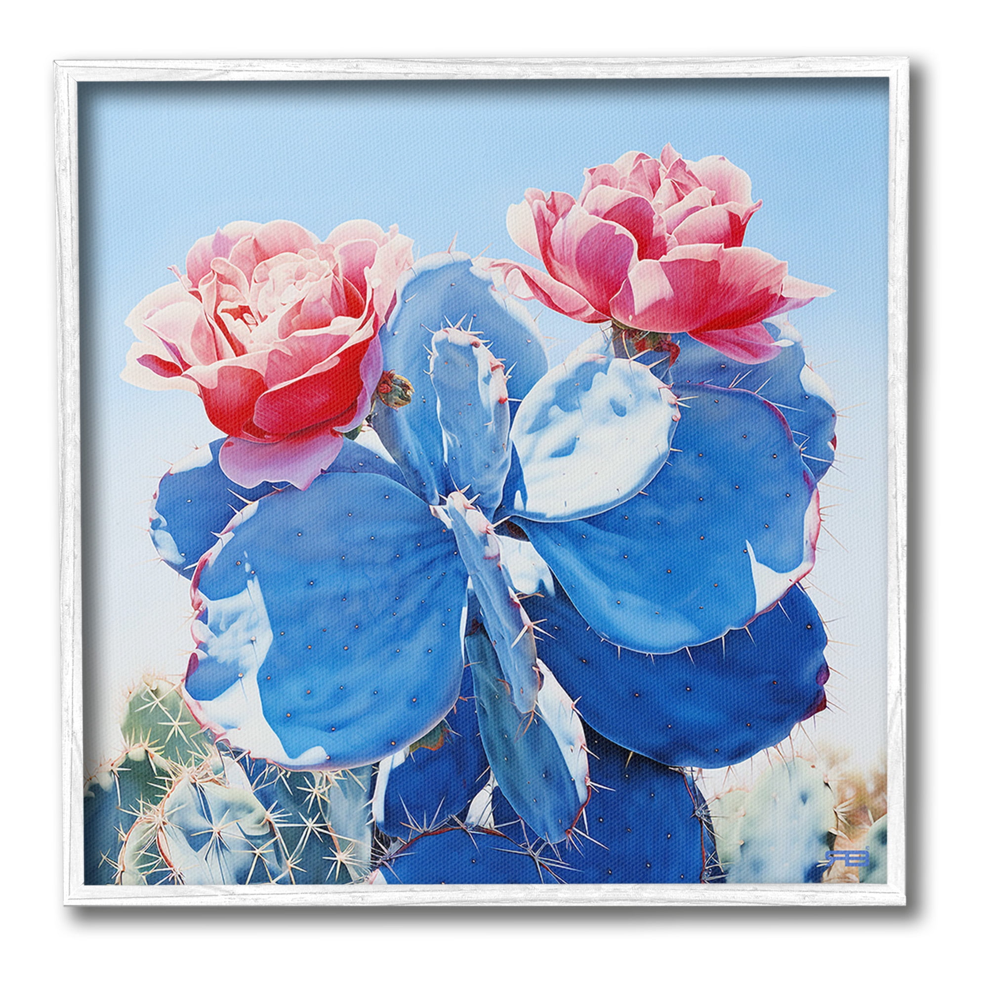 Stupell Industries Twin Cactus Blossoms Botanical & Floral Painting White Framed Art Print Wall Art, 24 x 24