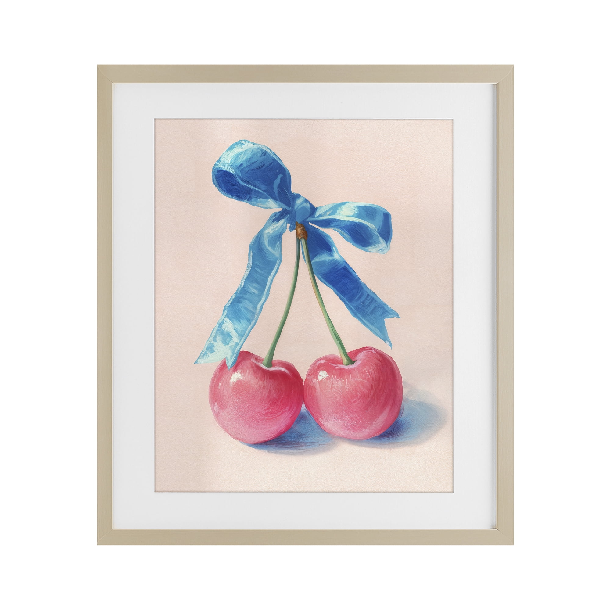 Stupell Industries Twin Cherries with Blue Ribbon Birch Framed Print Under Glass, design by Imagine It Images