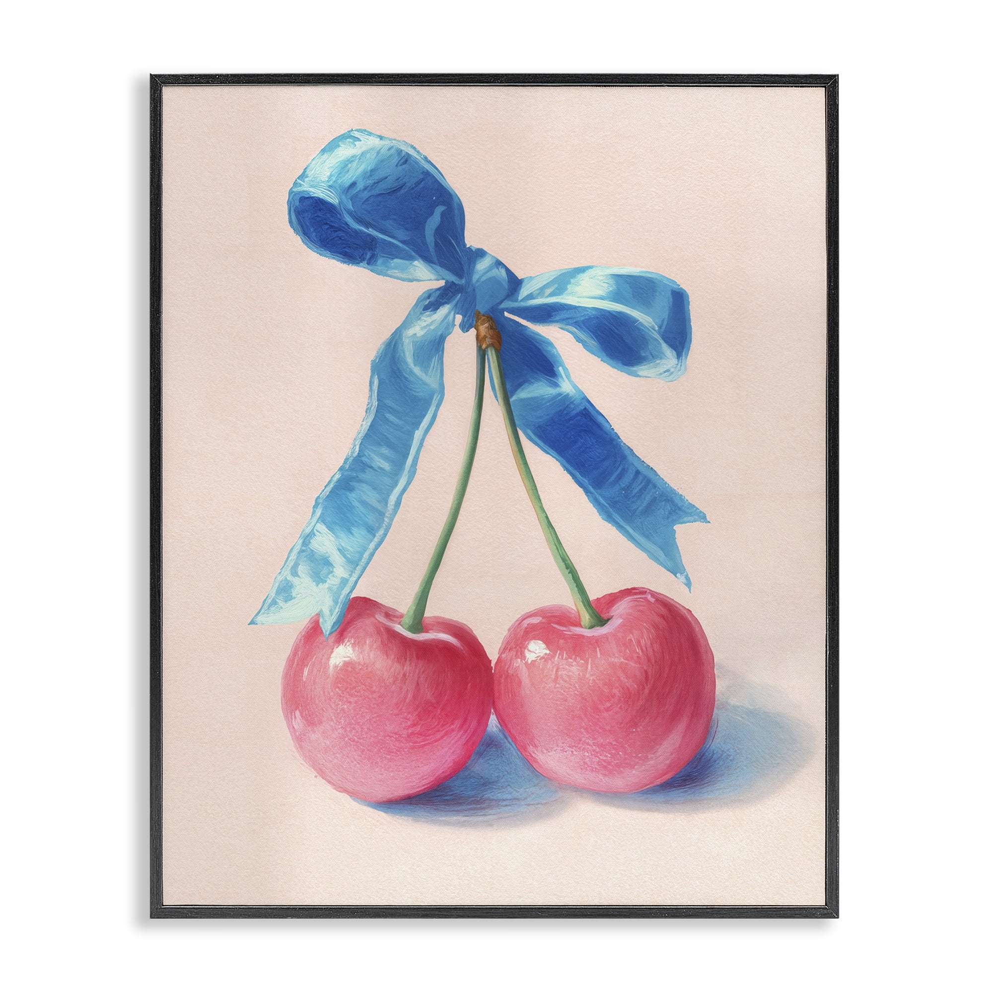 Stupell Industries Twin Cherries with Blue Ribbon Black Framed Giclee Art, design by Imagine It Images
