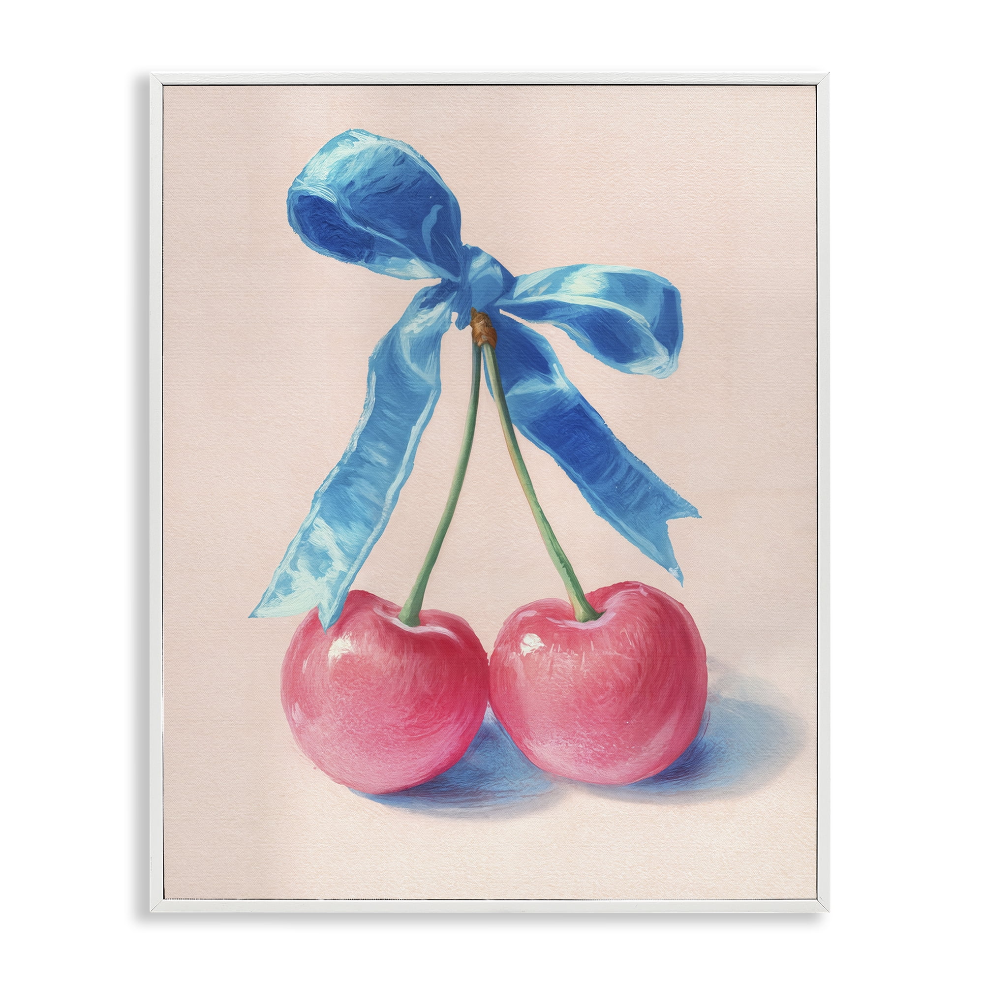 Stupell Industries Twin Cherries with Blue Ribbon White Framed Giclee Art, design by Imagine It Images