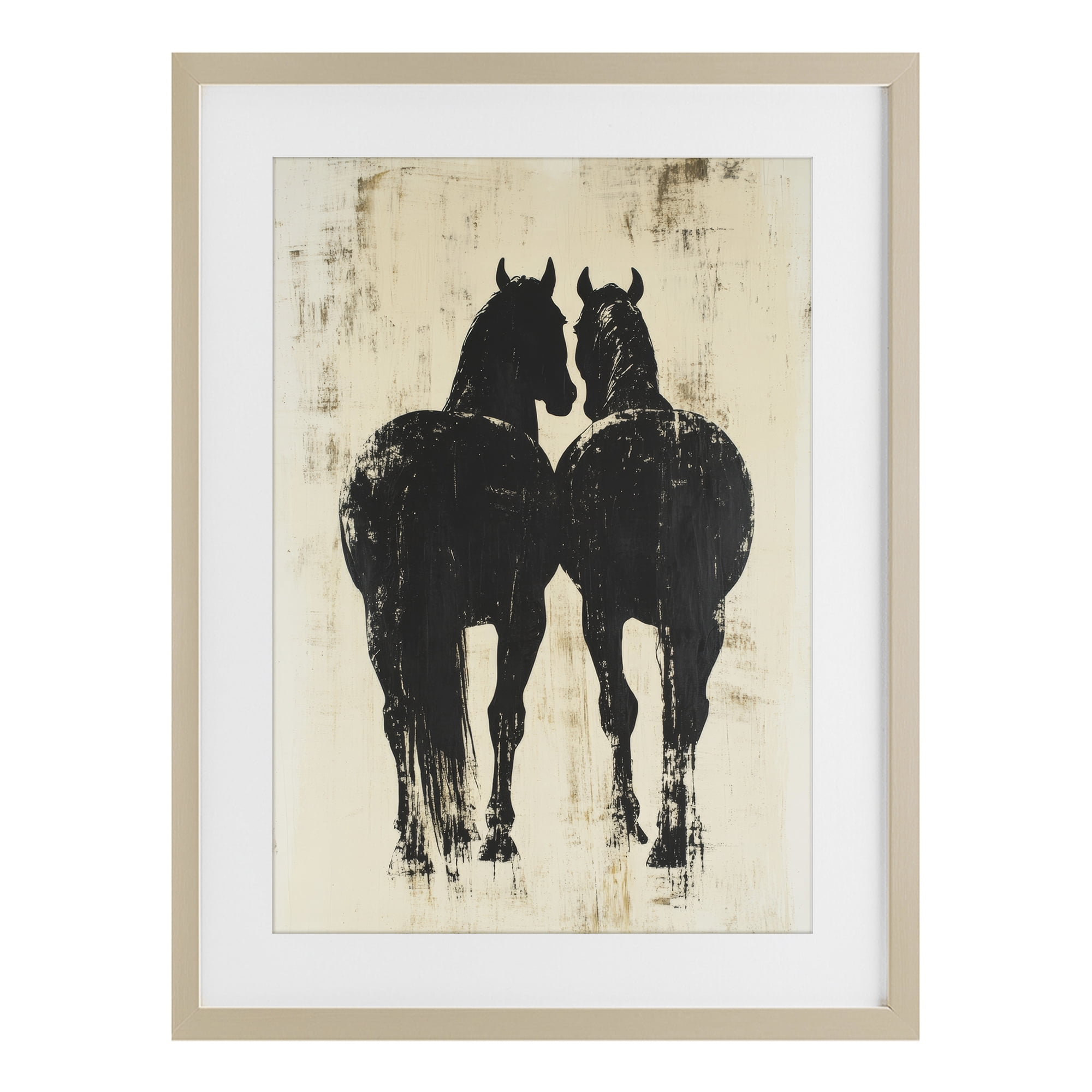 Stupell Industries Twin Horses Facing Away Birch Framed Print Under Glass, design by Petal Prints Design