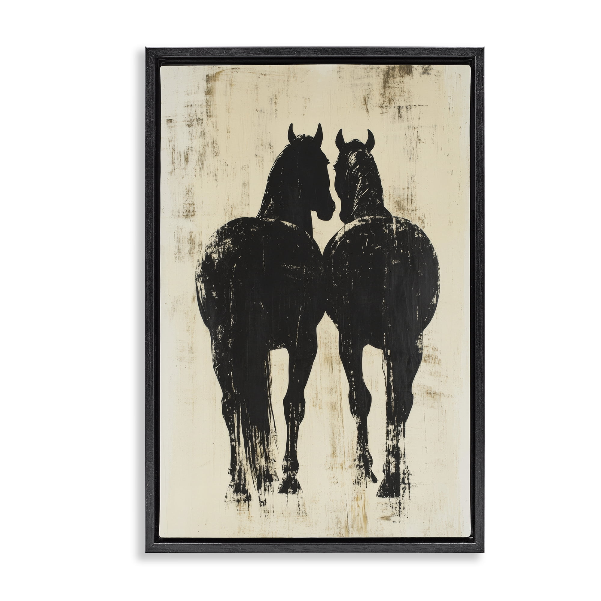 Stupell Industries Twin Horses Facing Away Black Framed Floater Canvas Wall Art, design by Petal Prints Design