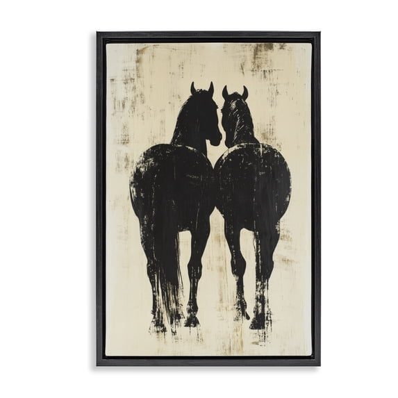 Stupell Industries Farmhouse Twin Horses Facing Away Black Floating Frame Canvas Art, 17 x 25, by Petals Prints Design