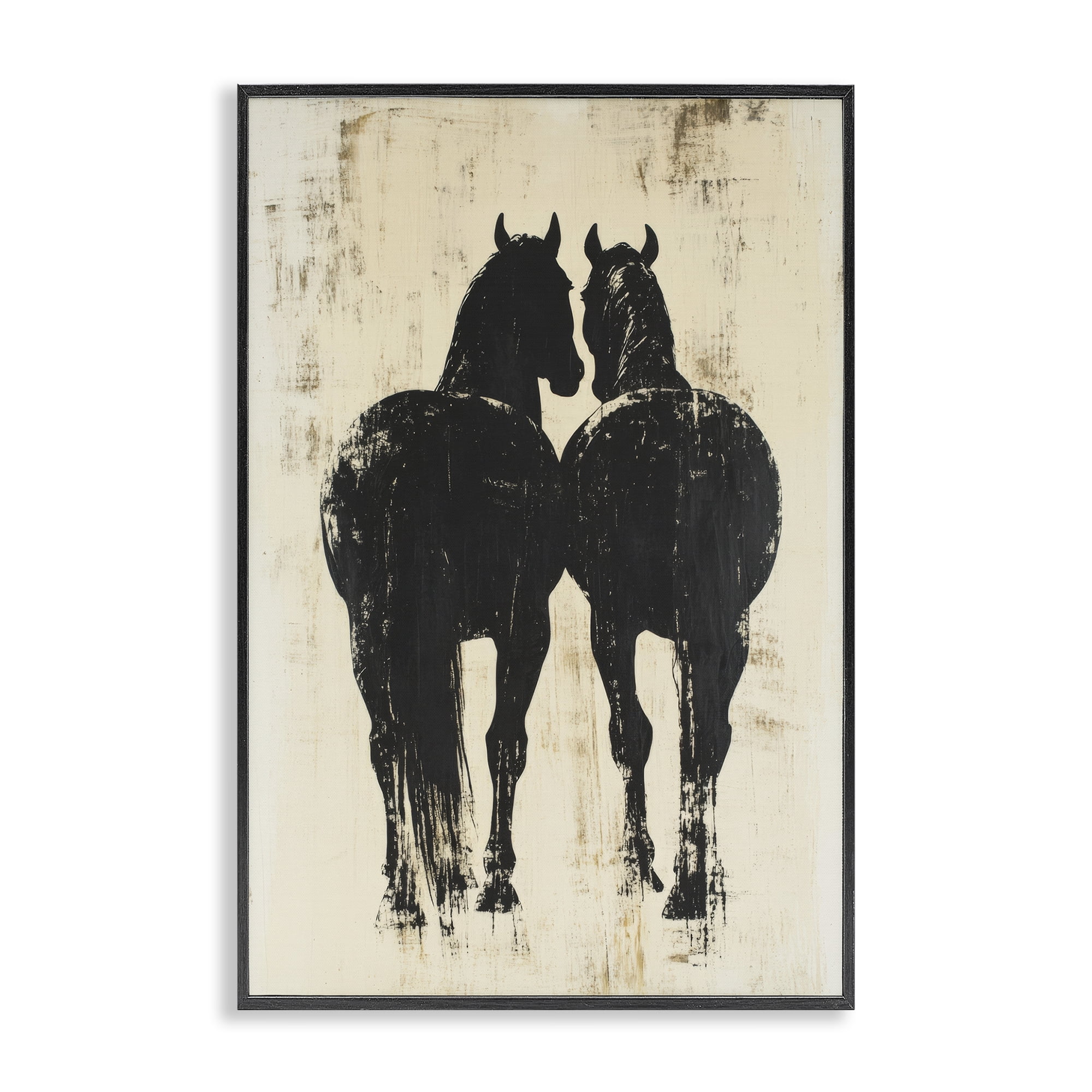 Stupell Industries Twin Horses Facing Away Black Framed Giclee Art, design by Petal Prints Design