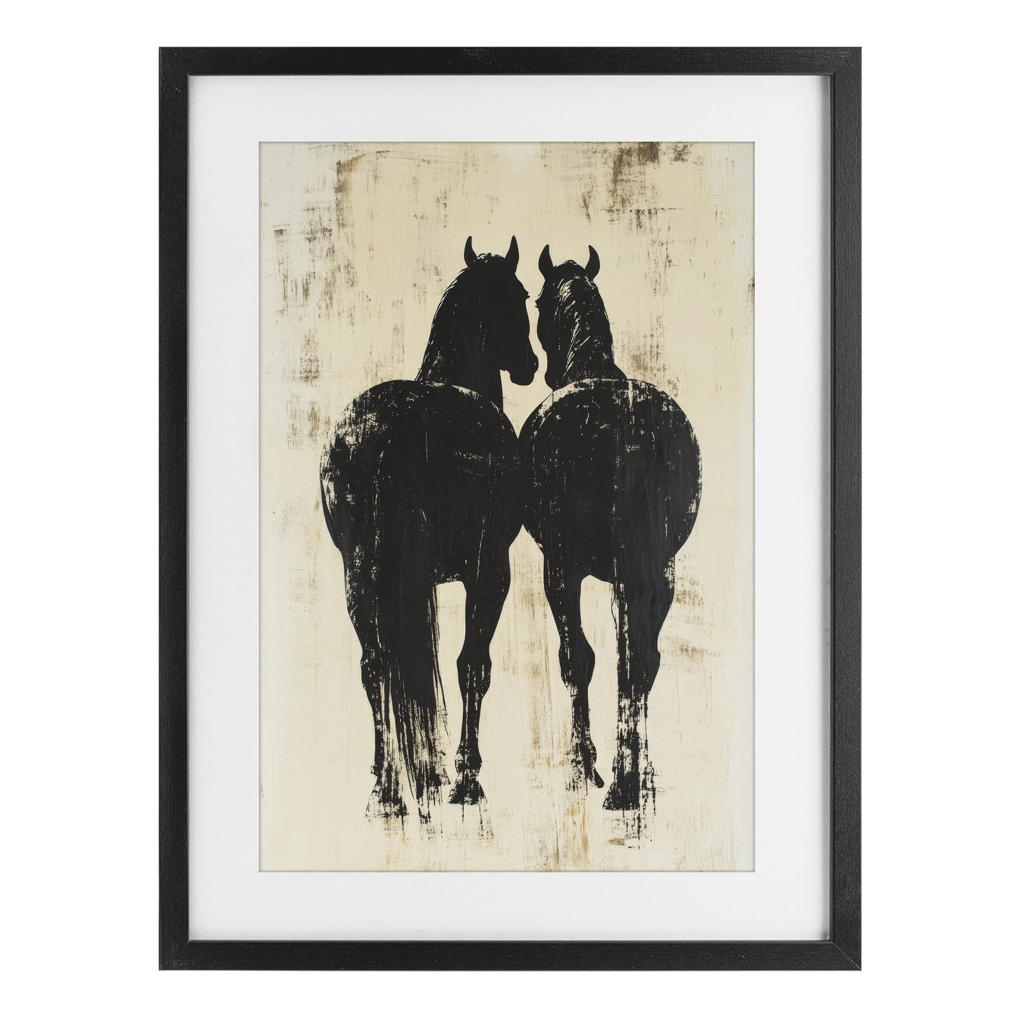 Stupell Industries Twin Horses Facing Away Black Framed Print Under Glass, design by Petal Prints Design