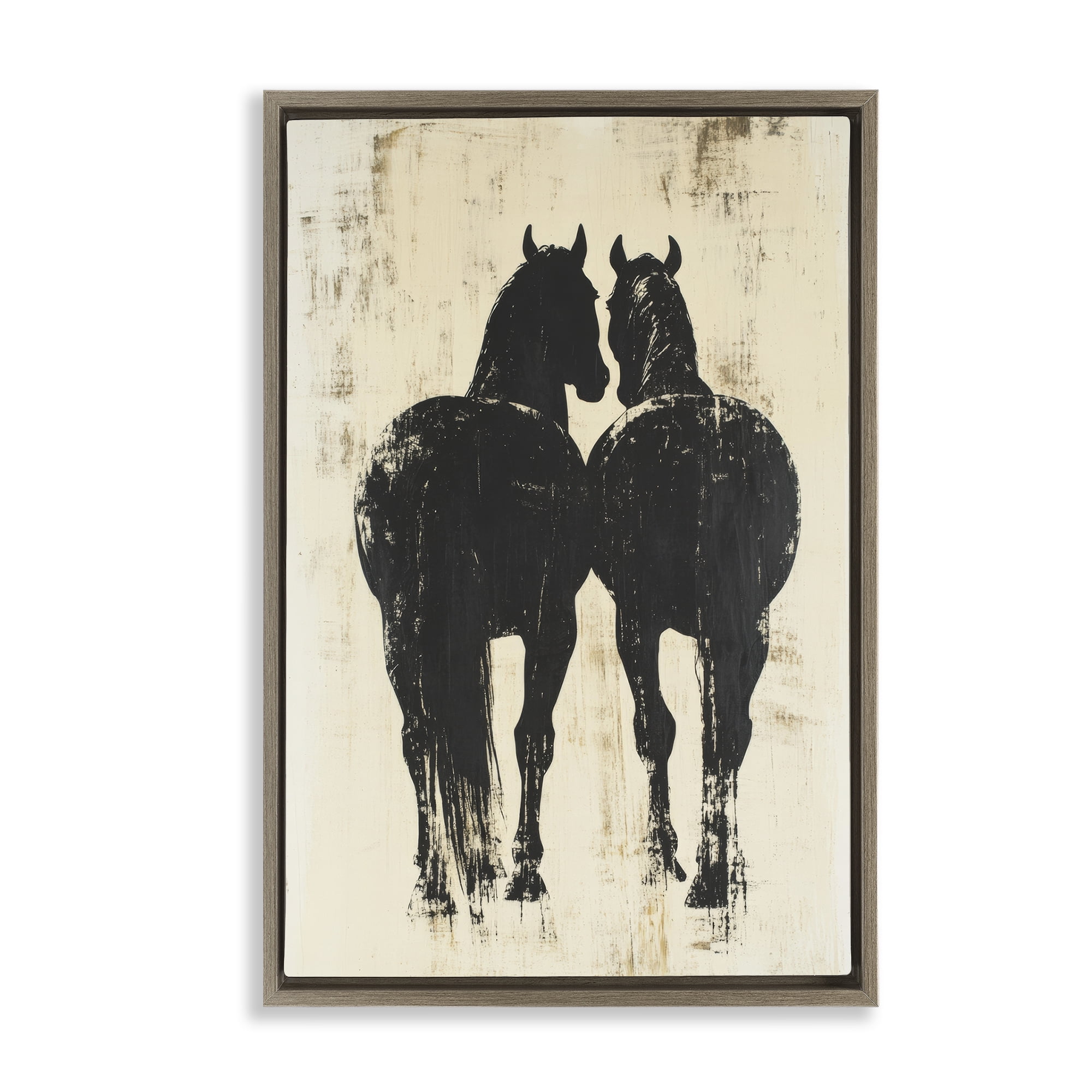 Stupell Industries Twin Horses Facing Away Brown Framed Floater Canvas Wall Art, design by Petal Prints Design
