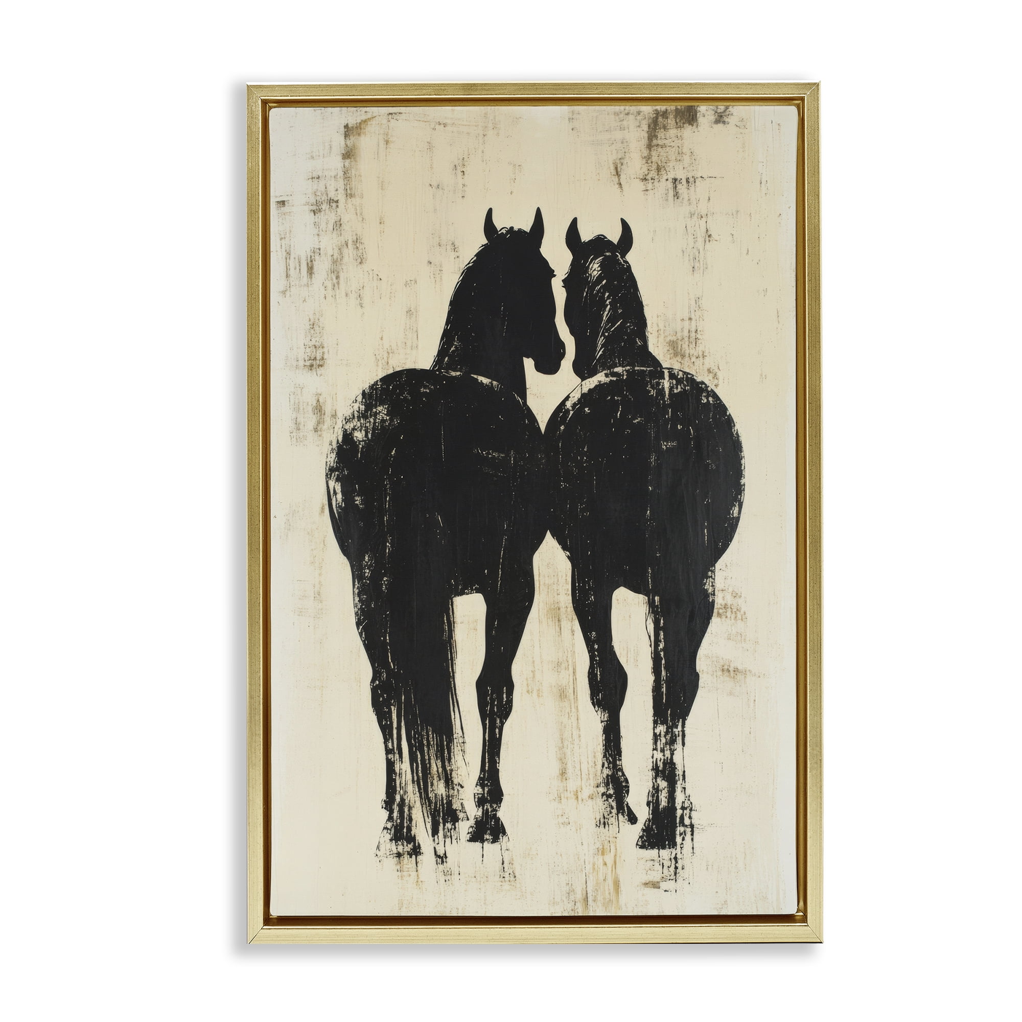 Stupell Industries Twin Horses Facing Away Gold Framed Floater Canvas Wall Art, design by Petal Prints Design