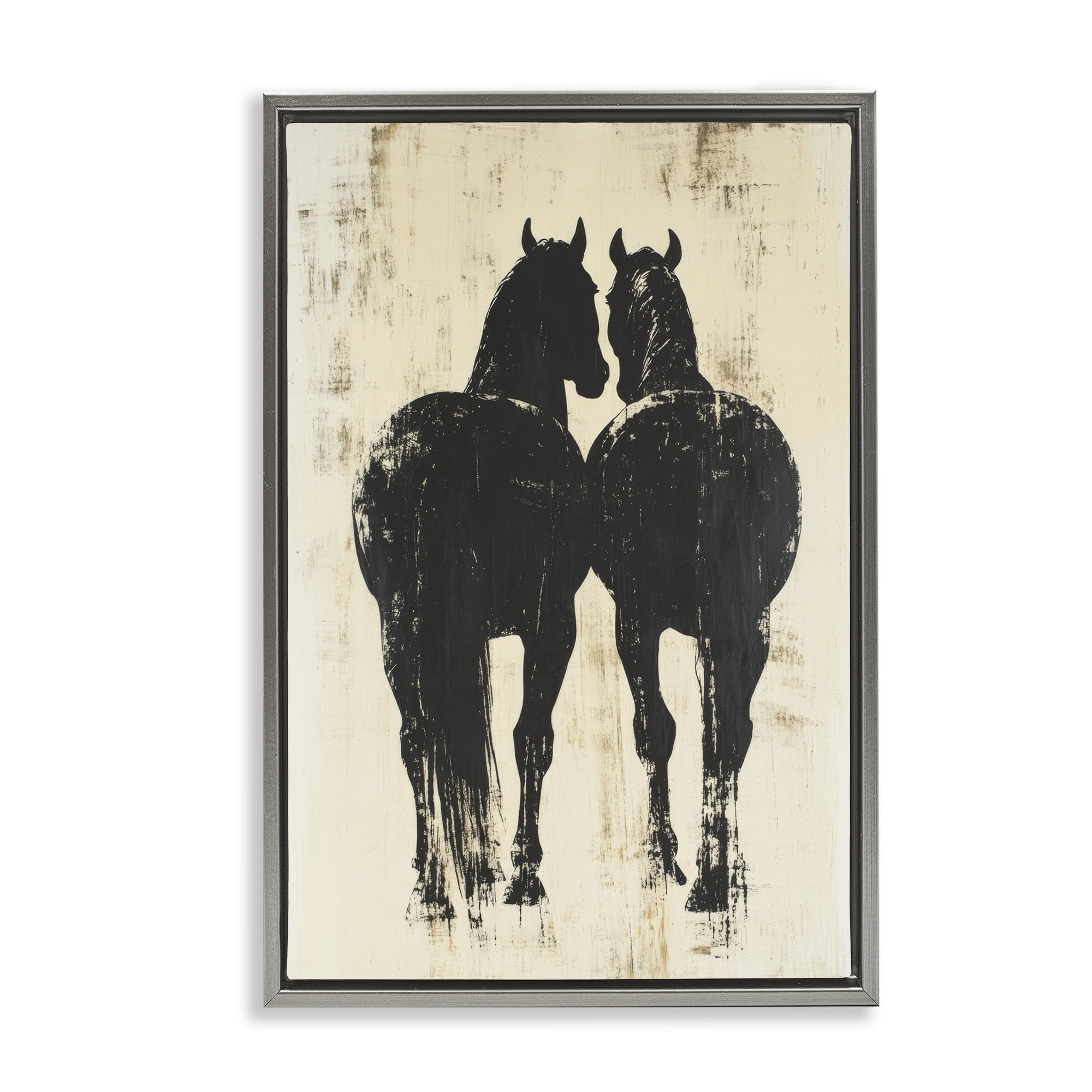 Stupell Industries Twin Horses Facing Away Gray Framed Floater Canvas Wall Art, design by Petal Prints Design