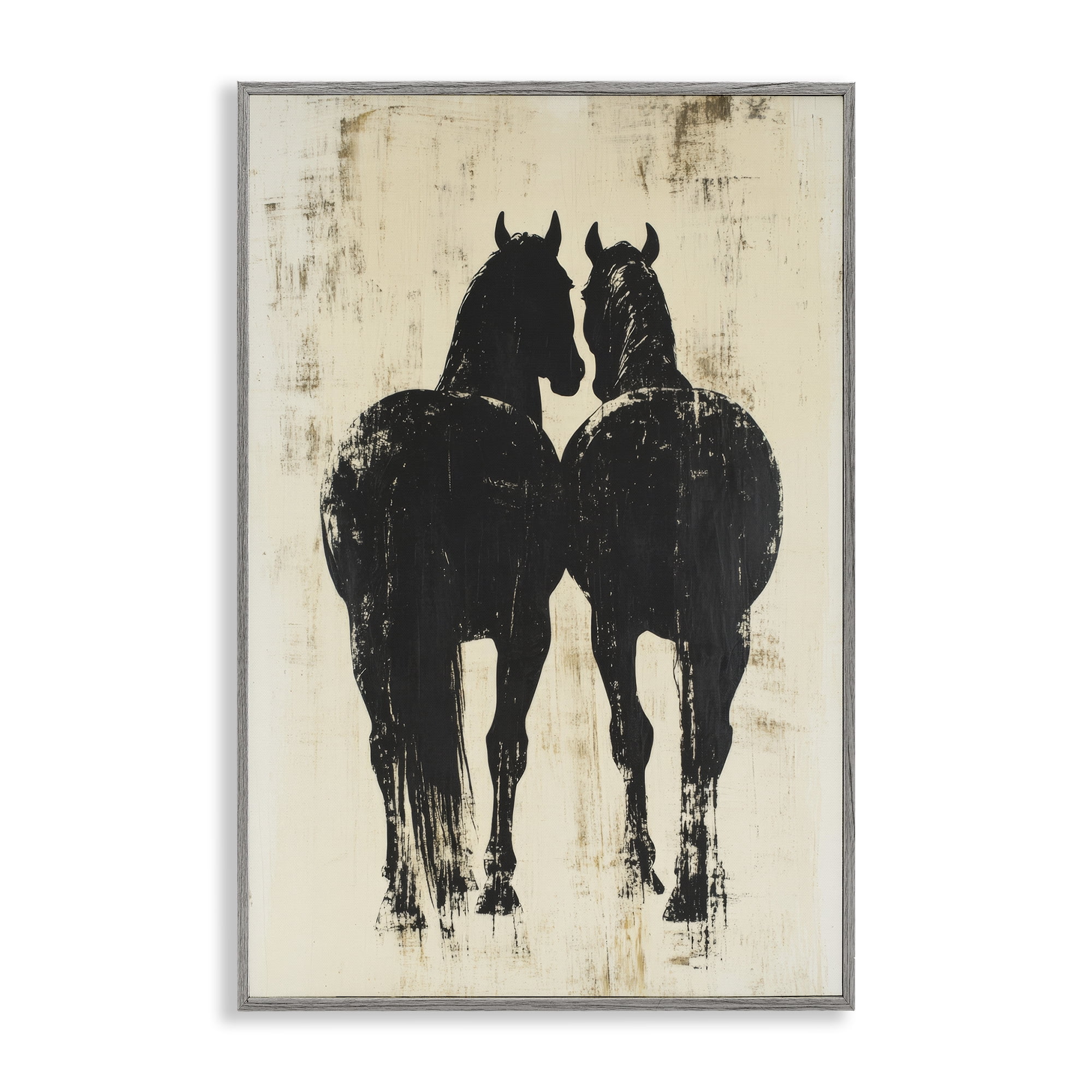 Stupell Industries Twin Horses Facing Away Gray Framed Giclee Art, design by Petal Prints Design