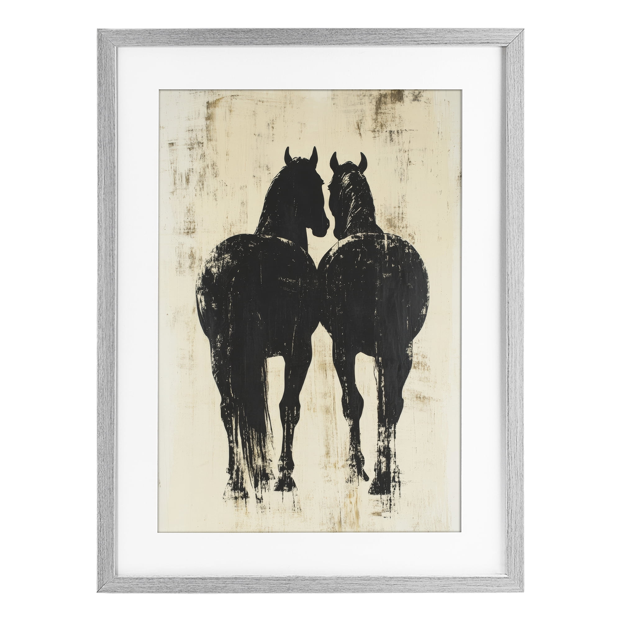 Stupell Industries Twin Horses Facing Away Gray Framed Print Under Glass, design by Petal Prints Design