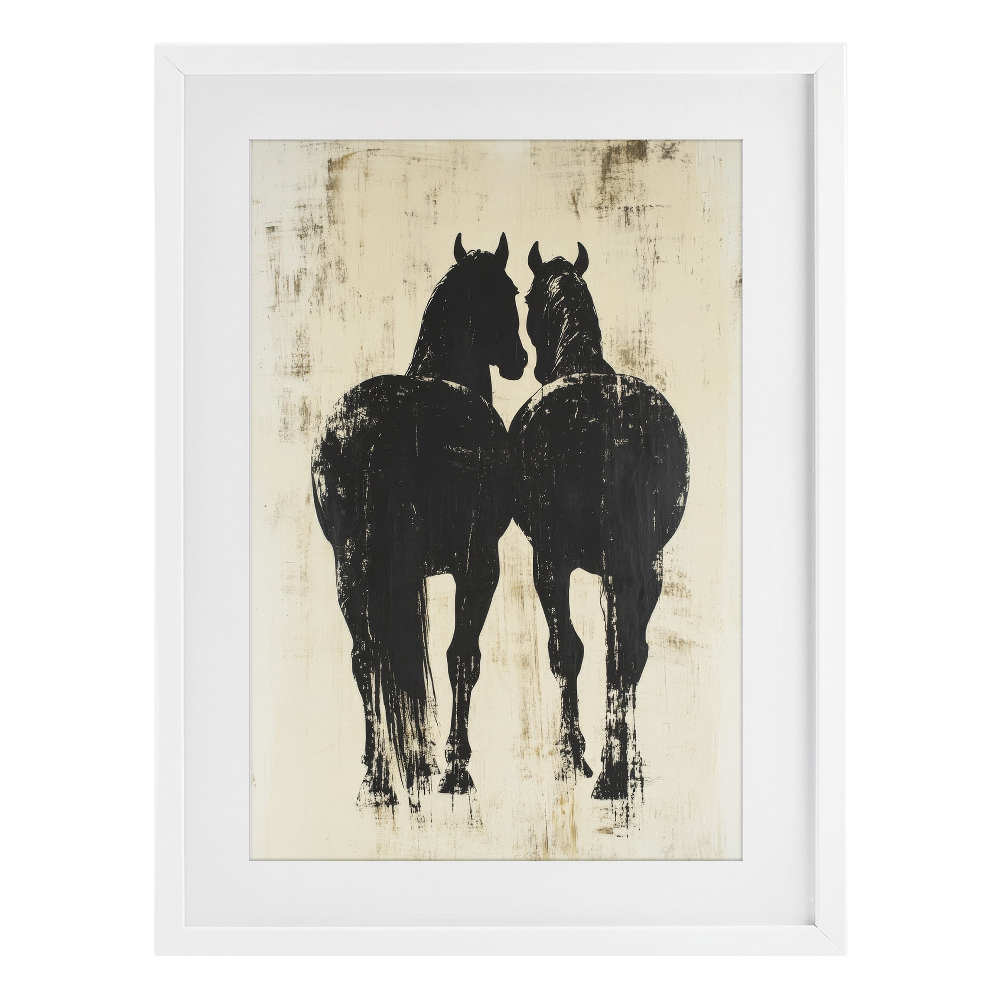 Stupell Industries Twin Horses Facing Away White Framed Print Under Glass, design by Petal Prints Design