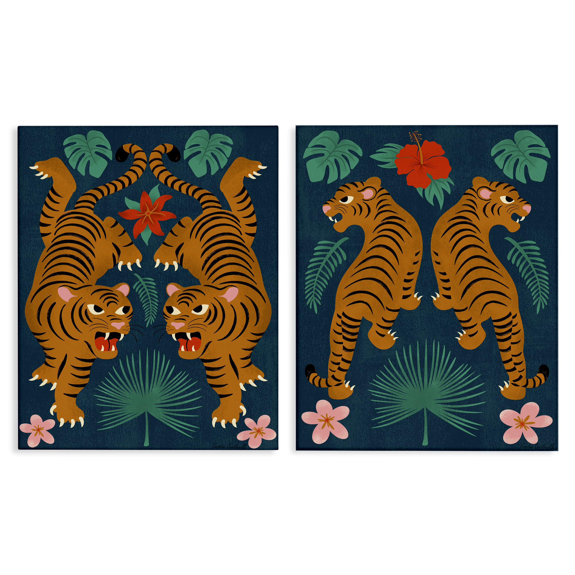 Stupell Industries Twin Jungle Tigers Animals Painting Wrapped Canvas Art Print Wall Art, 24 x 30, Set of 2
