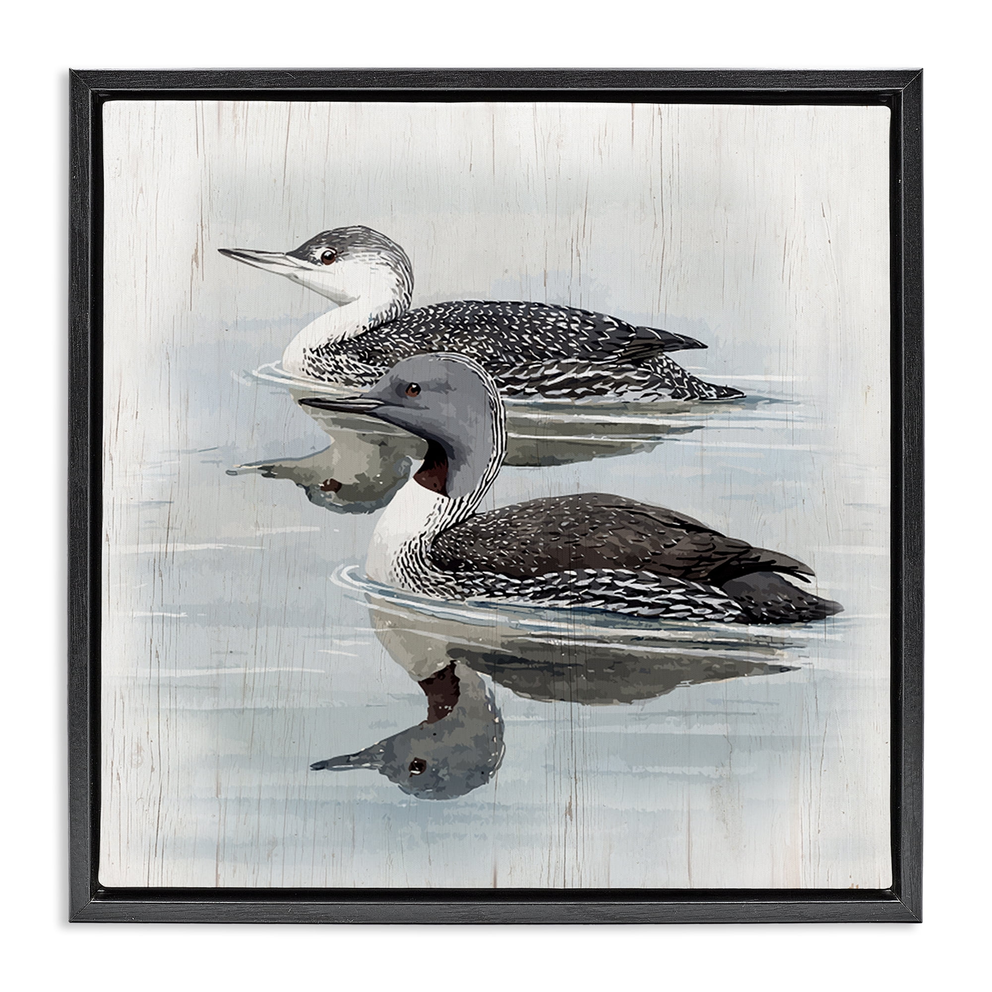 Stupell Industries Twin Loons in Water Animals Painting Black Floater Framed Canvas Art Print Wall Art, 25 x 25