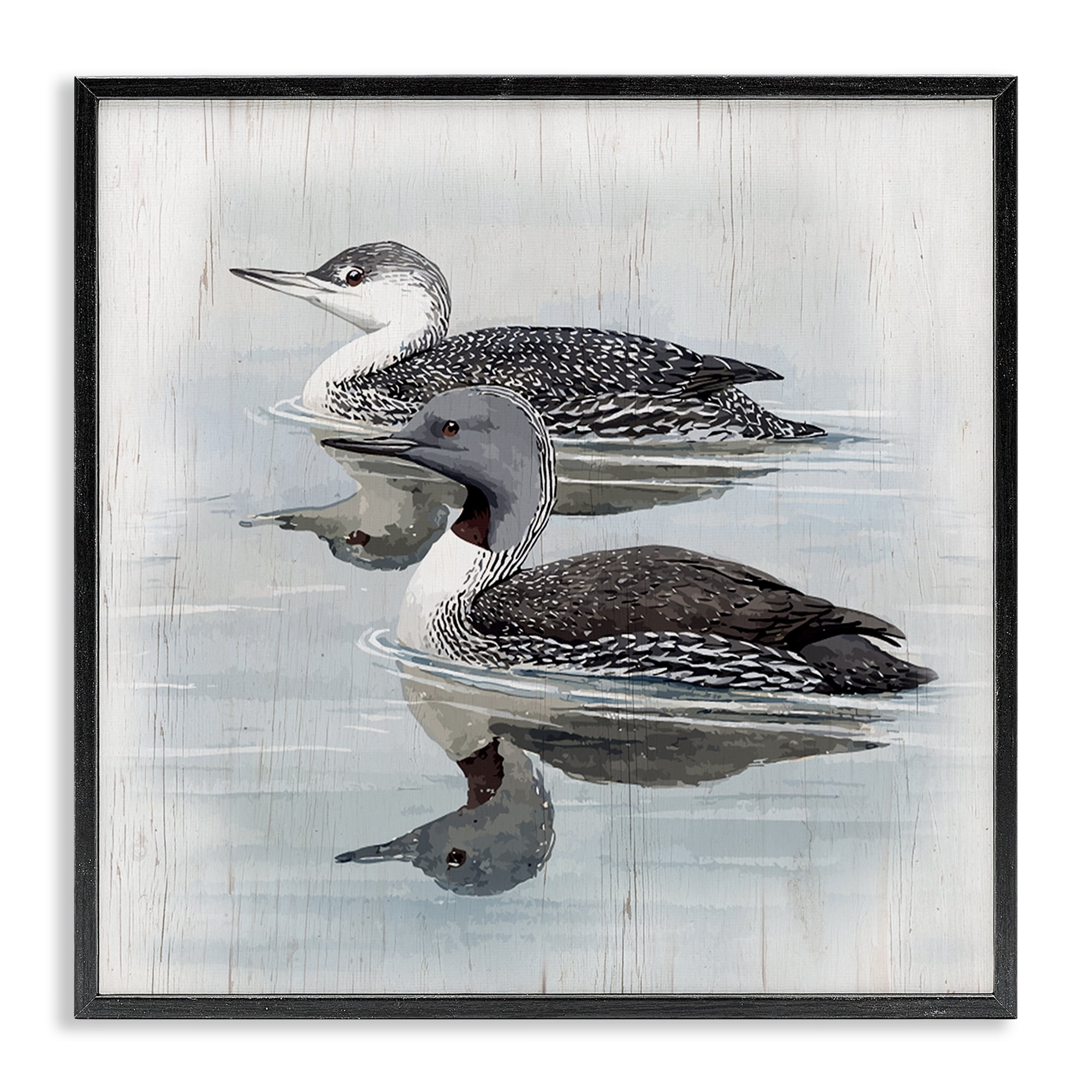 Stupell Industries Twin Loons in Water Animals Painting Black Framed Art Print Wall Art, 12 x 12