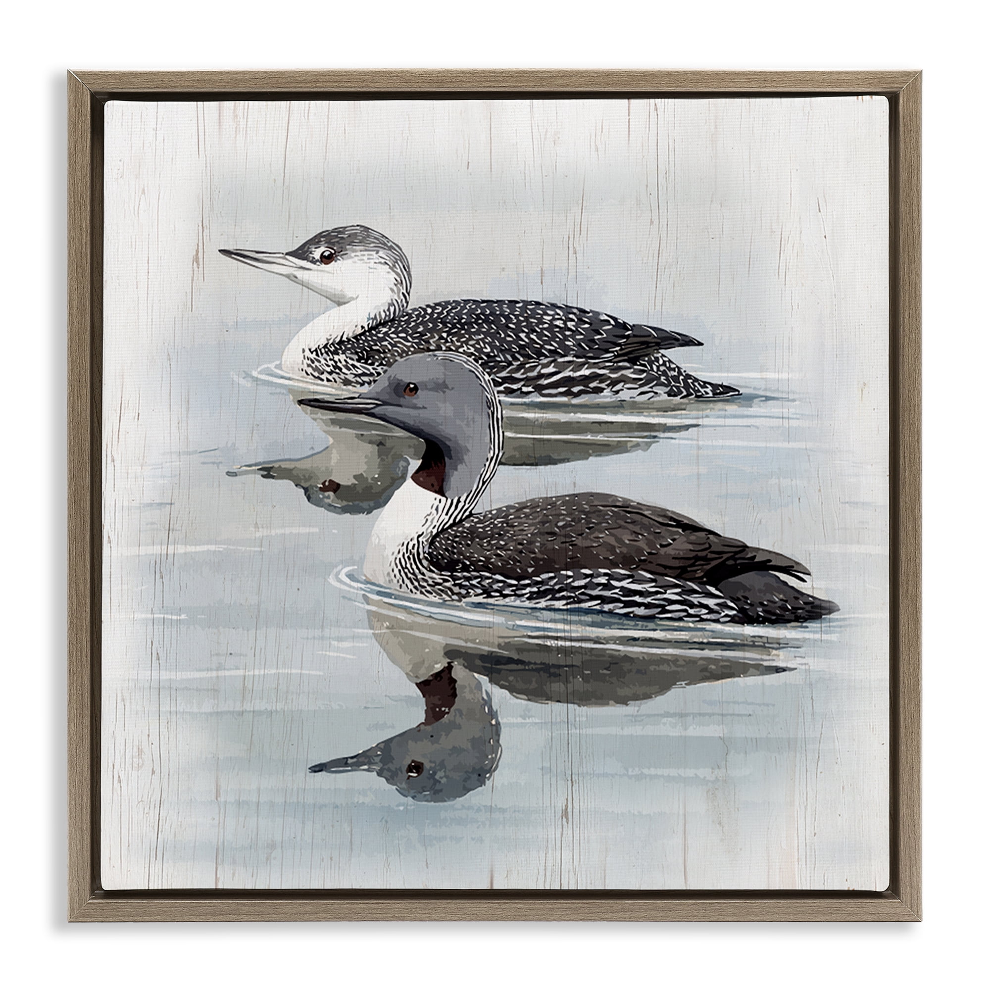 Stupell Industries Twin Loons in Water Animals Painting Brown Floater Framed Canvas Art Print Wall Art, 25 x 25