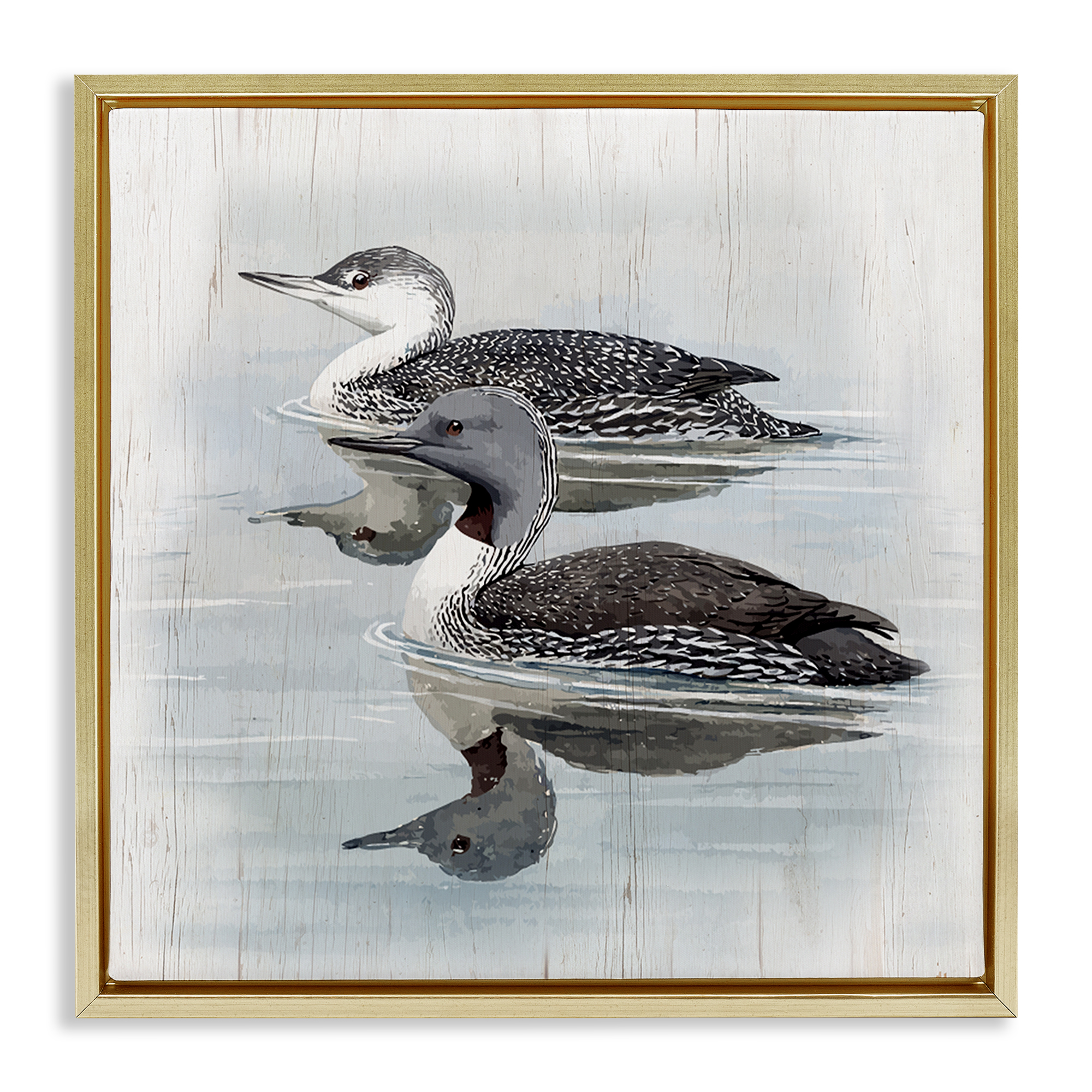 Stupell Industries Twin Loons in Water Animals Painting Gold Floater Framed Canvas Art Print Wall Art, 18 x 18