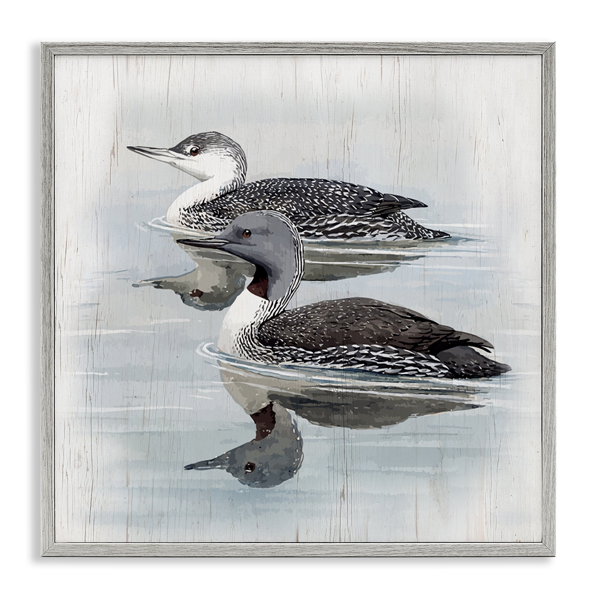 Stupell Industries Twin Loons in Water Animals Painting Gray Framed Art Print Wall Art, 12 x 12