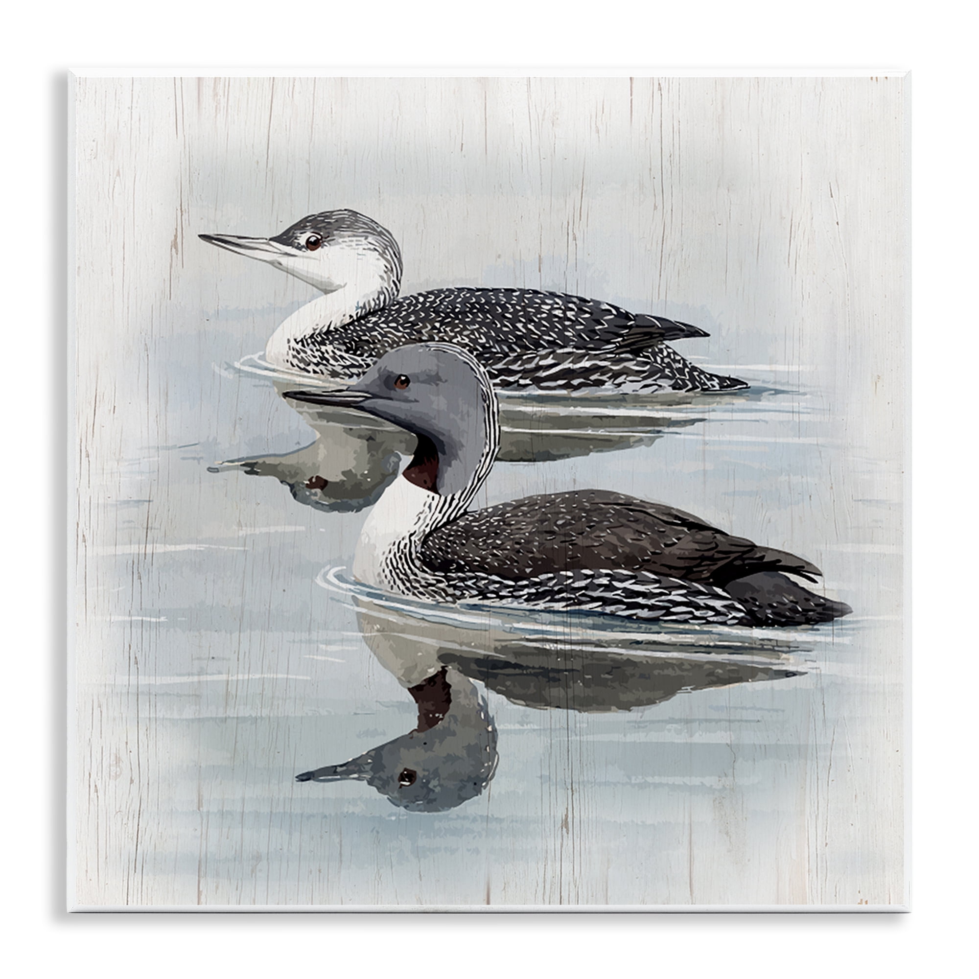 Stupell Industries Twin Loons in Water Animals Painting Unframed Art Print Wall Art, 12 x 12