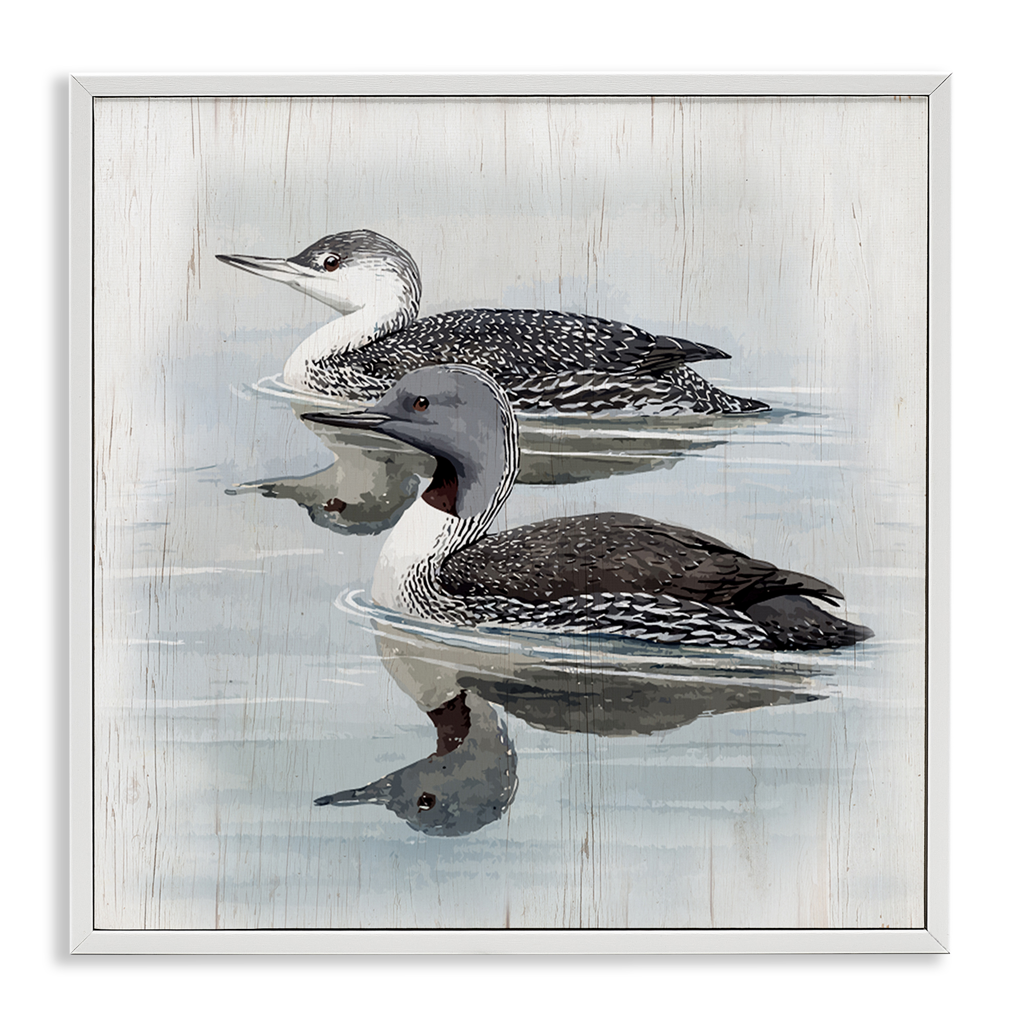 Stupell Industries Twin Loons in Water Animals Painting White Framed Art Print Wall Art, 24 x 24