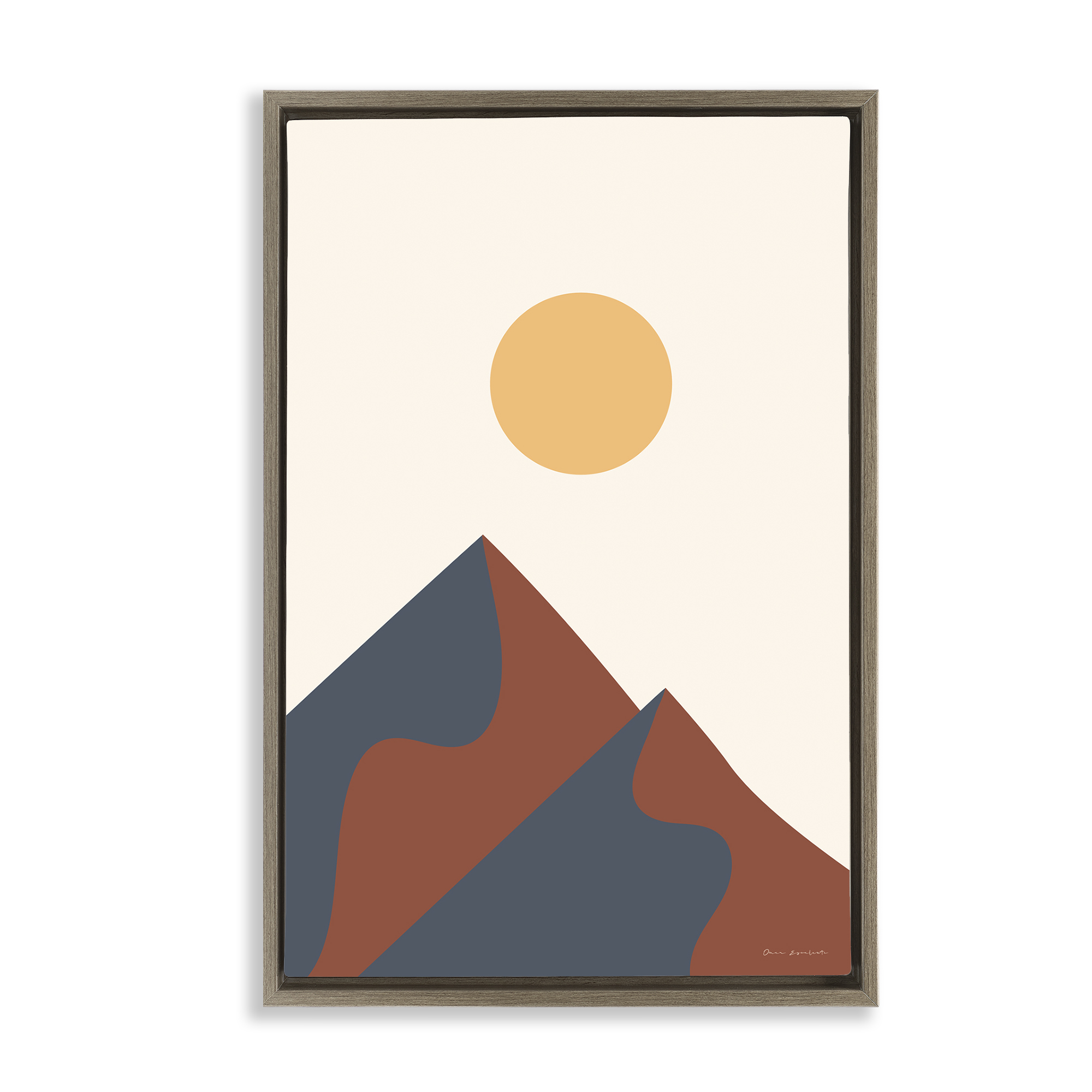 Stupell Industries Twin Mountain Peaks Landscape & Nature Painting Brown Floater Framed Canvas Art Print Wall Art, 17 x 25