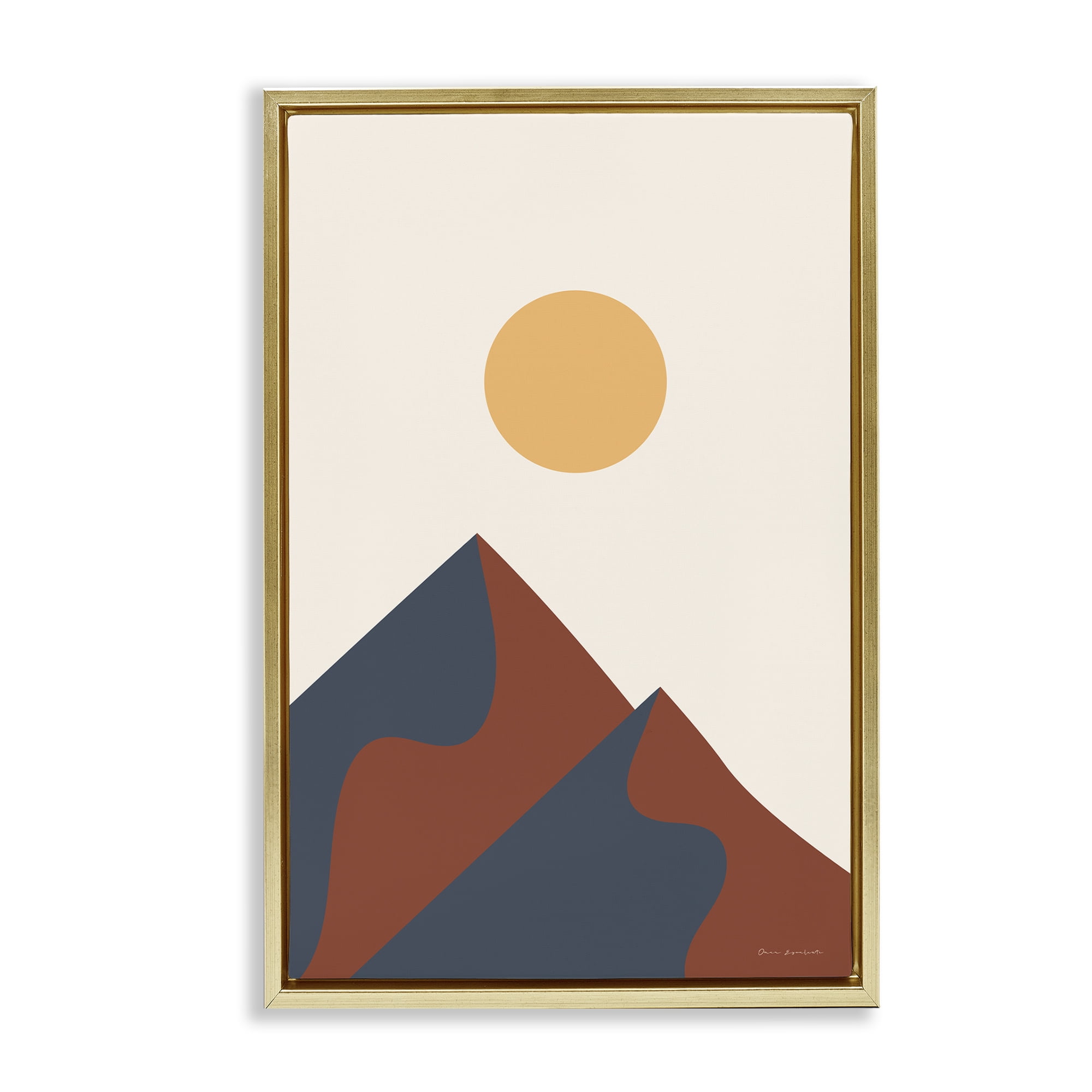 Stupell Industries Twin Mountain Peaks Landscape & Nature Painting Gold Floater Framed Canvas Art Print Wall Art, 21 x 31