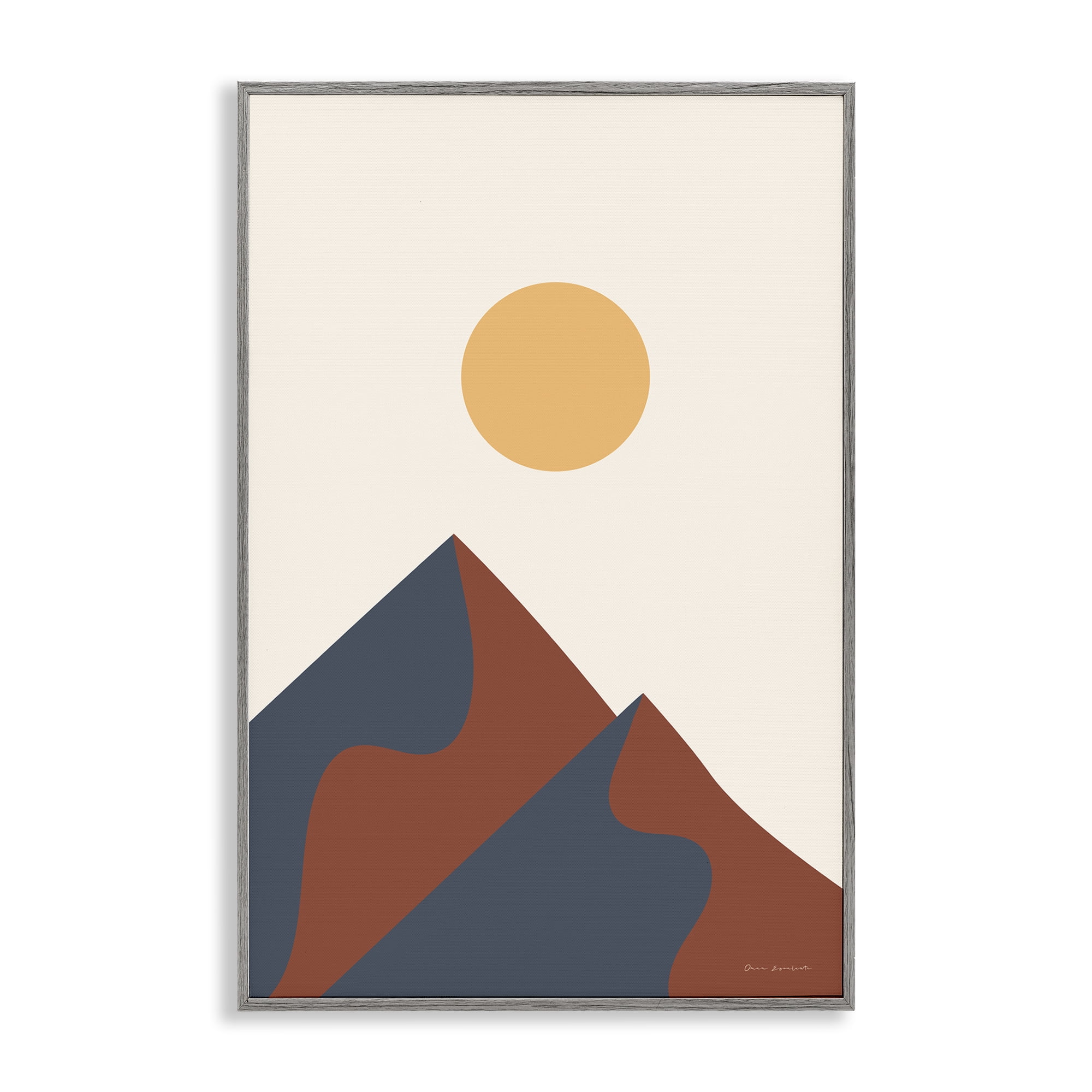 Stupell Industries Twin Mountain Peaks Landscape & Nature Painting Gray Framed Art Print Wall Art, 12 x 18