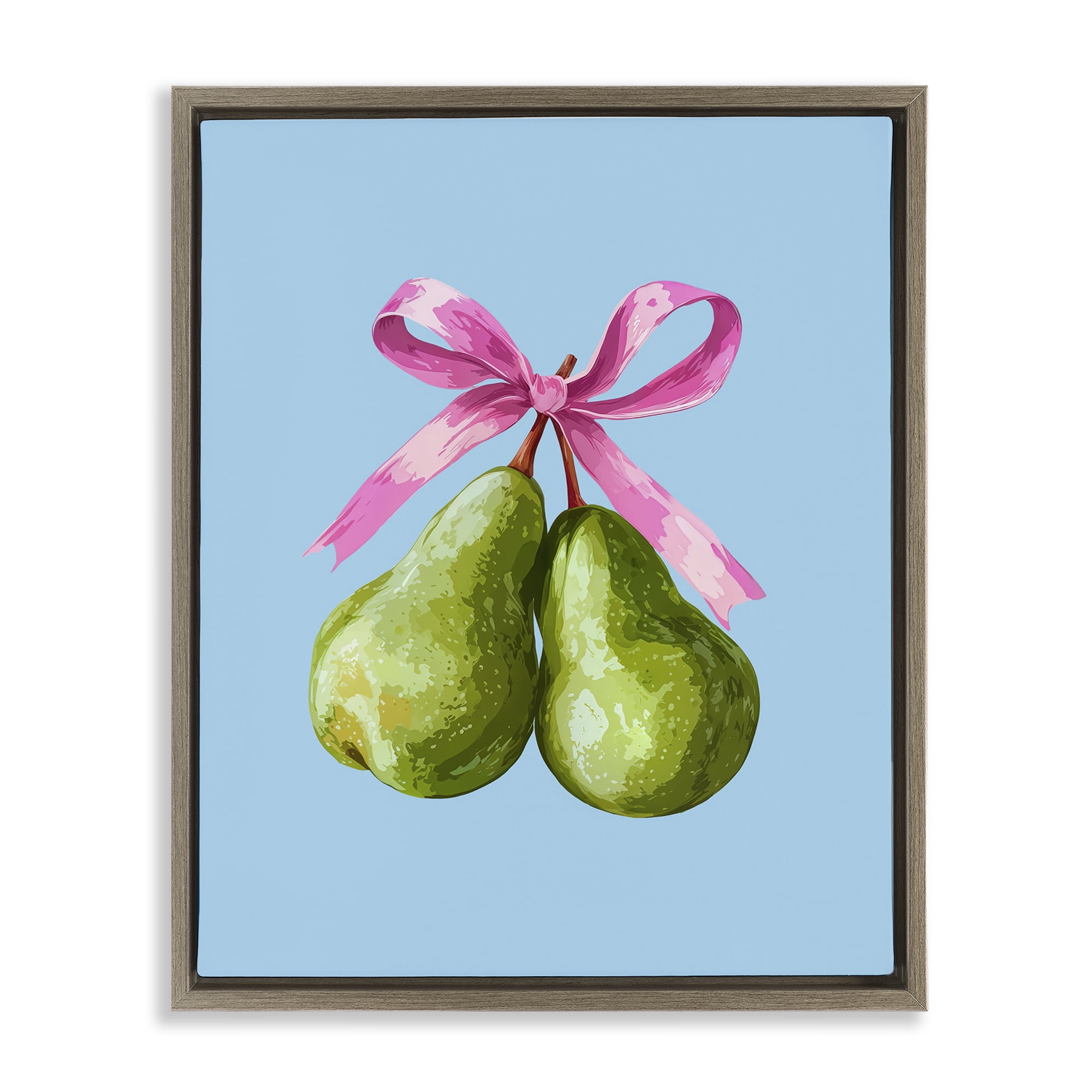 Stupell Industries Twin Pears with Ribbon Brown Framed Floater Canvas Wall Art, design by Imagine It Images
