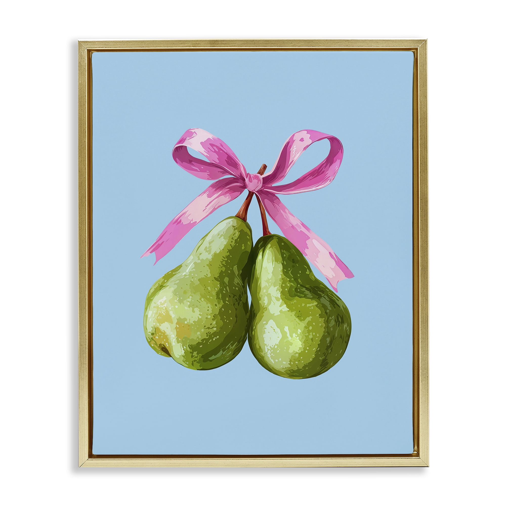 Stupell Industries Twin Pears with Ribbon Gold Framed Floater Canvas Wall Art, design by Imagine It Images