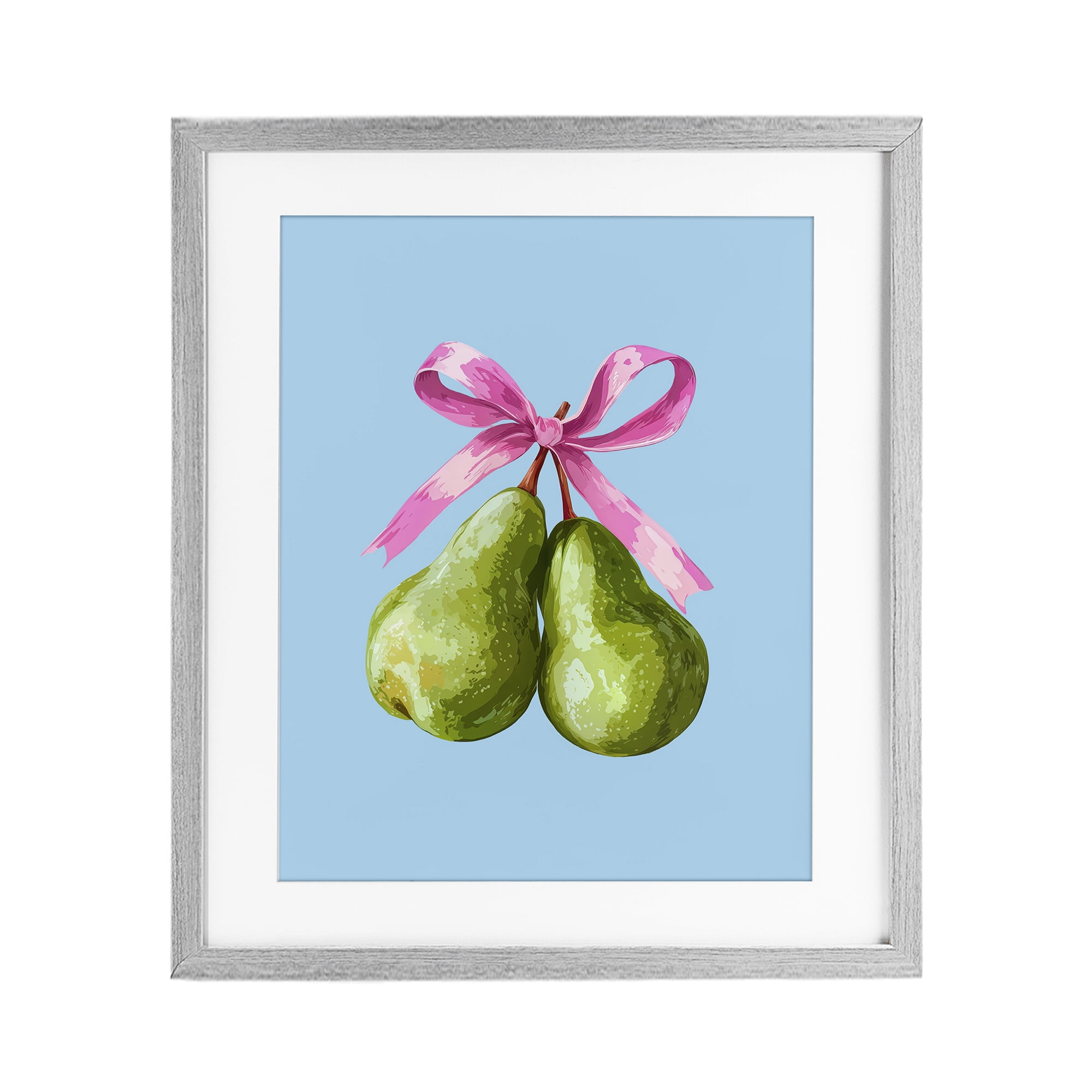 Stupell Industries Twin Pears with Ribbon Gray Framed Print Under Glass, design by Imagine It Images