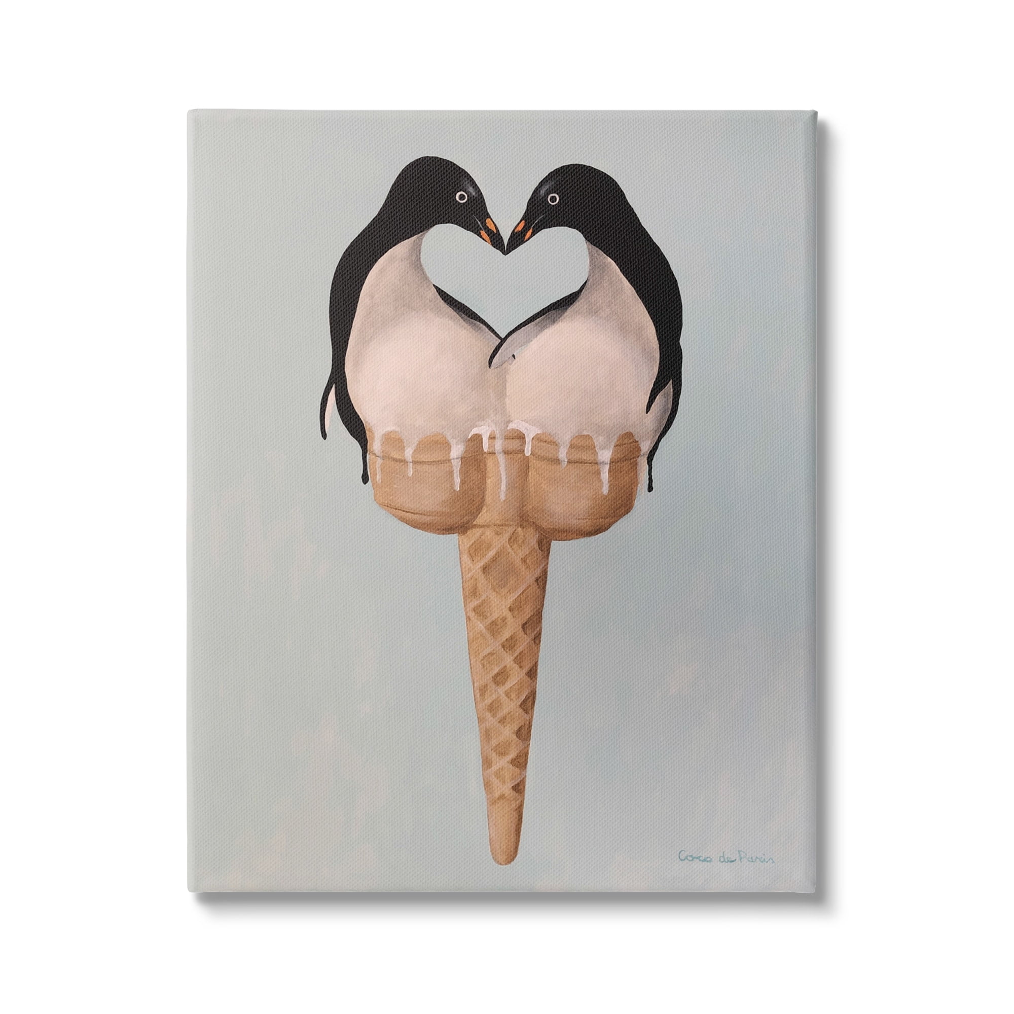 Stupell Industries Twin Penguin Pair Heart Ice Cream Cone, 16 x 20, Design by Coco de Paris