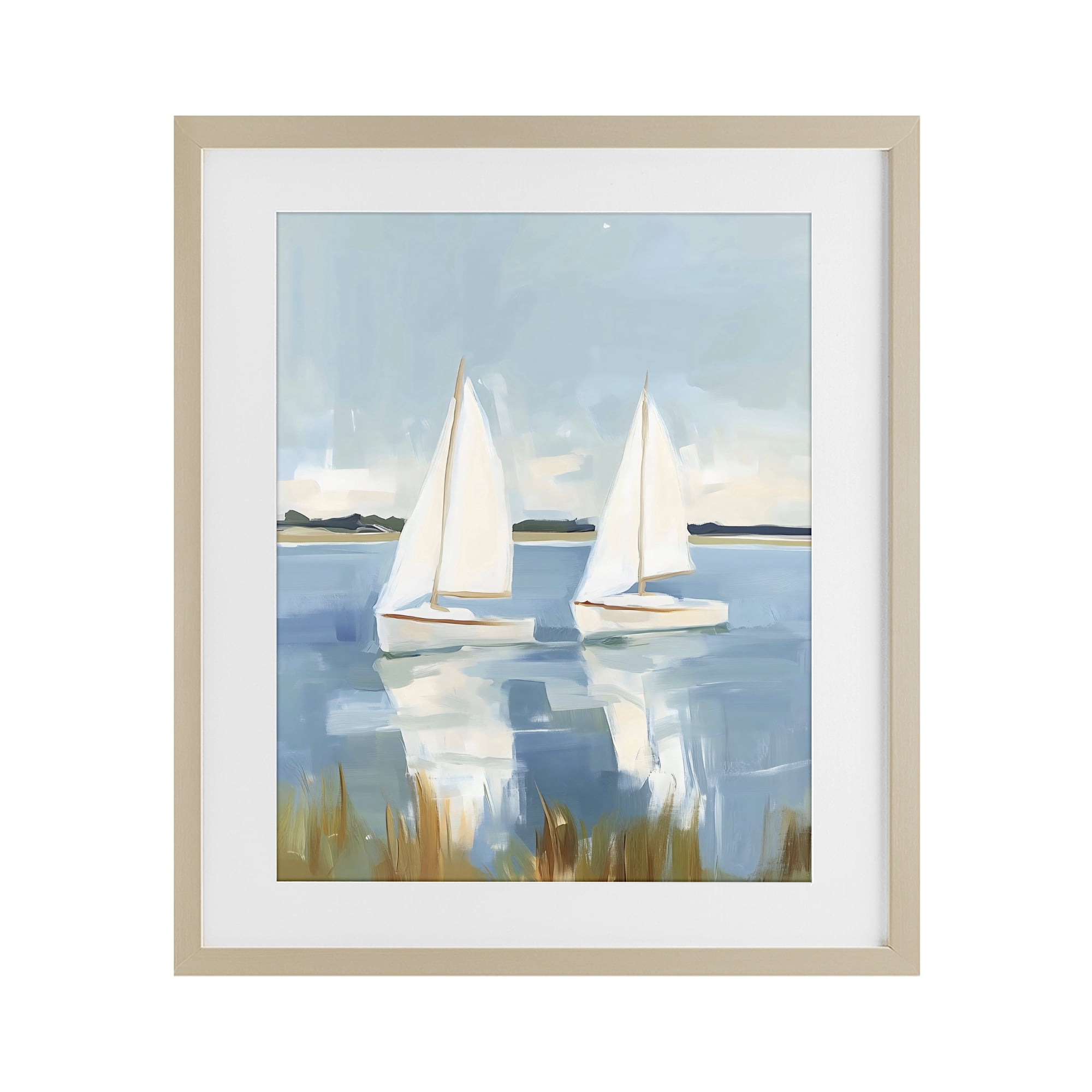 Stupell Industries Twin Sailboats By Shore Birch Framed Print Under Glass, design by The Prints Vibe