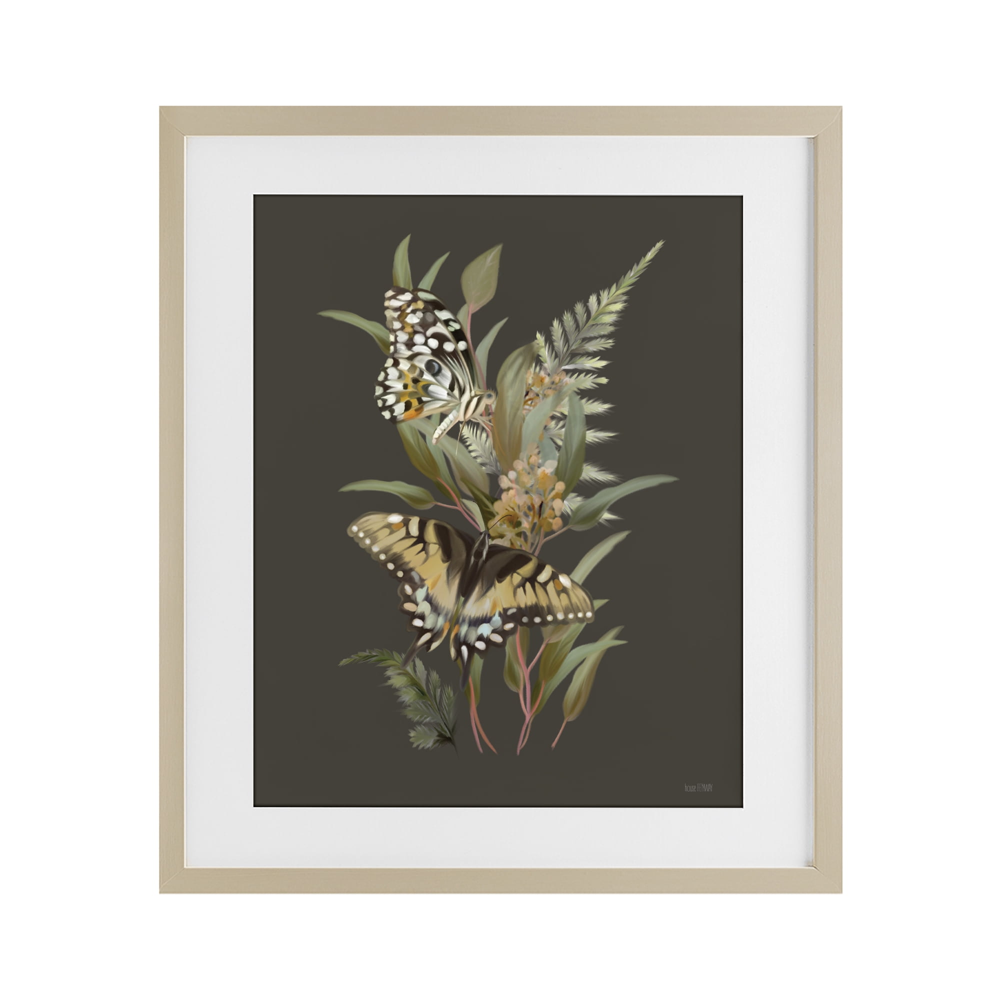Stupell Industries Twin Swallowtails & Greenery Birch Framed Print Under Glass, design by House Fenway