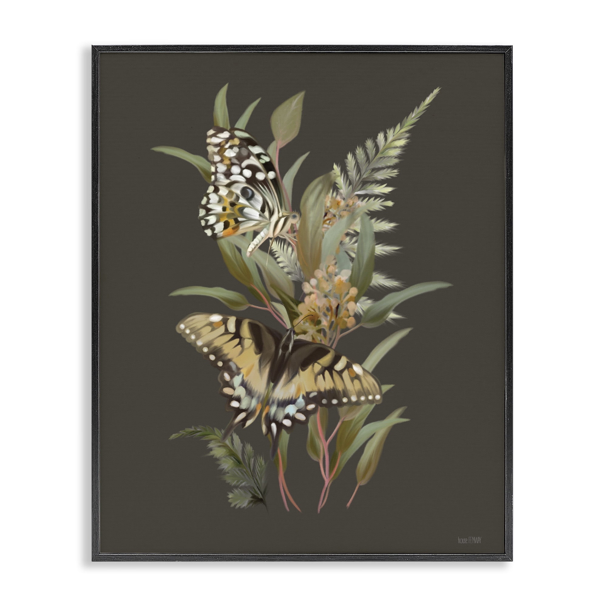 Stupell Industries Twin Swallowtails & Greenery Black Framed Giclee Art, design by House Fenway