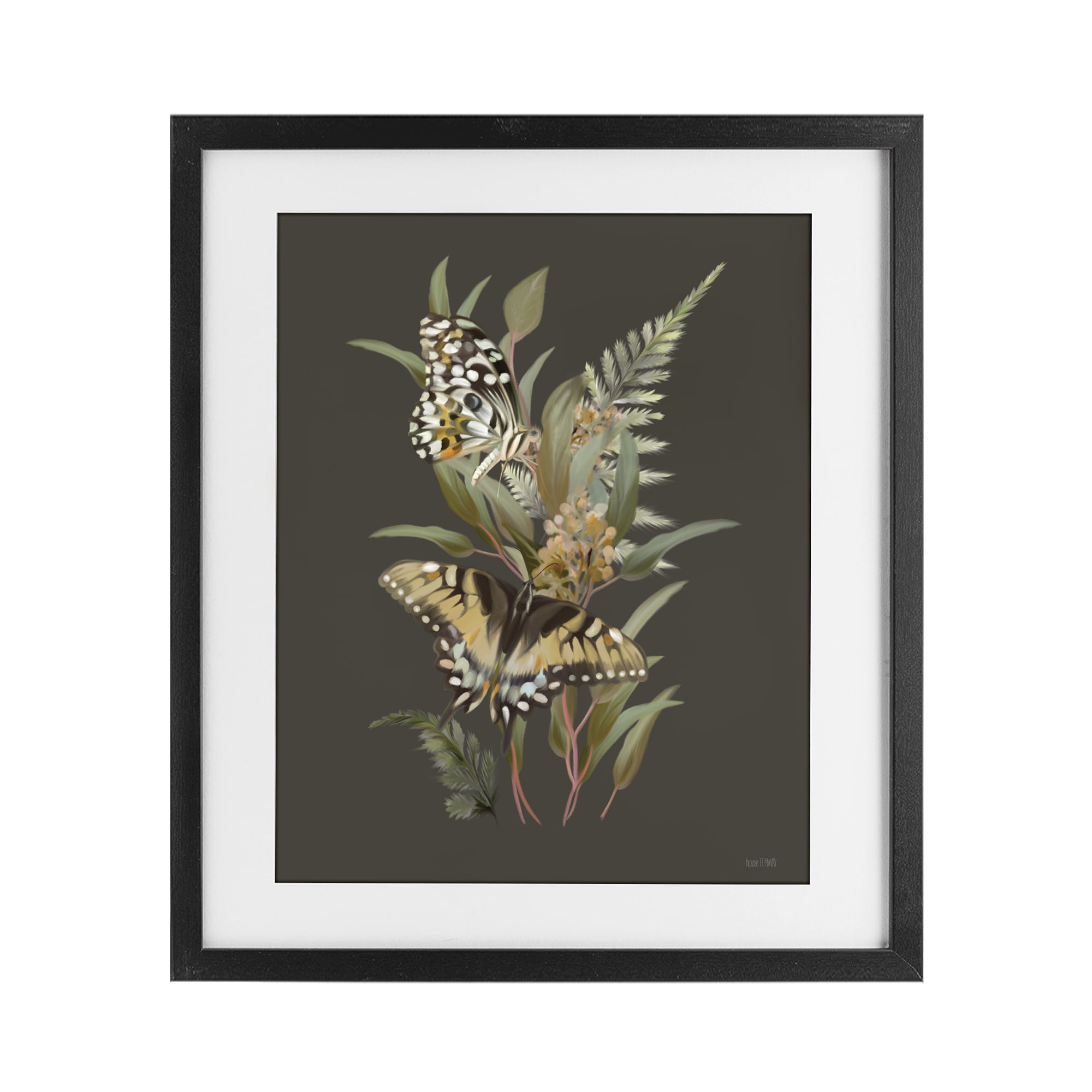 Stupell Industries Twin Swallowtails & Greenery Black Framed Print Under Glass, design by House Fenway
