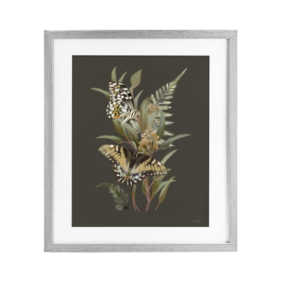 Stupell Industries Transitional Twin Swallowtails & Greenery Gray Framed Print Under Glass, 17 x 21, by House Fenway