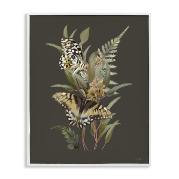Stupell Industries Transitional Twin Swallowtails & Greenery White Framed Giclee Art, 24 x 30, by House Fenway