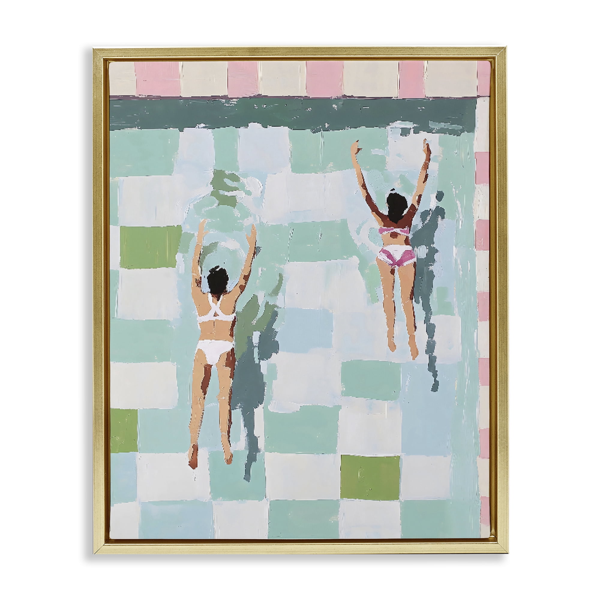 Stupell Industries Twin Swimmers in Pool Gold Framed Floater Canvas Wall Art, design by The Prints Vibe