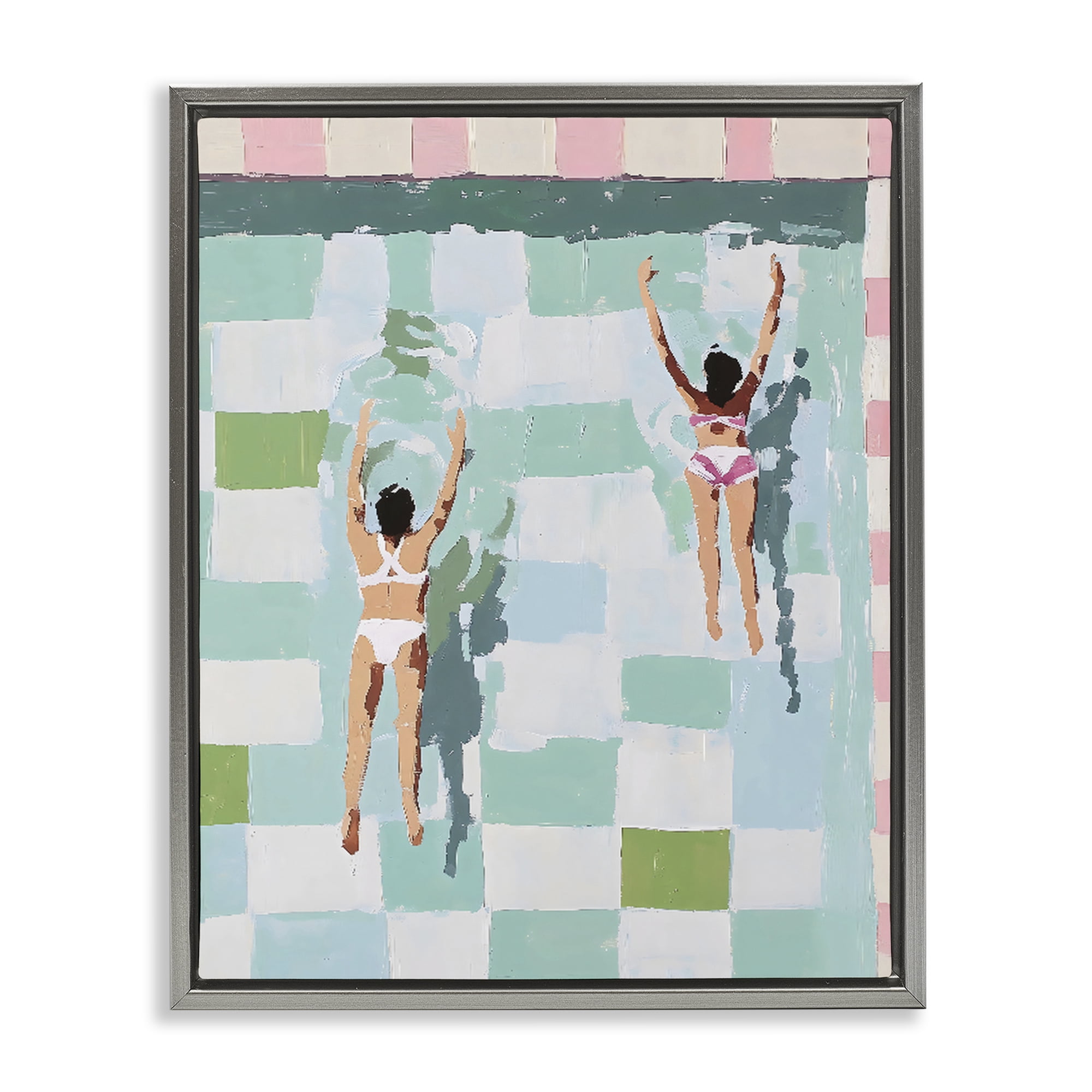 Stupell Industries Twin Swimmers in Pool Gray Framed Floater Canvas Wall Art, design by The Prints Vibe