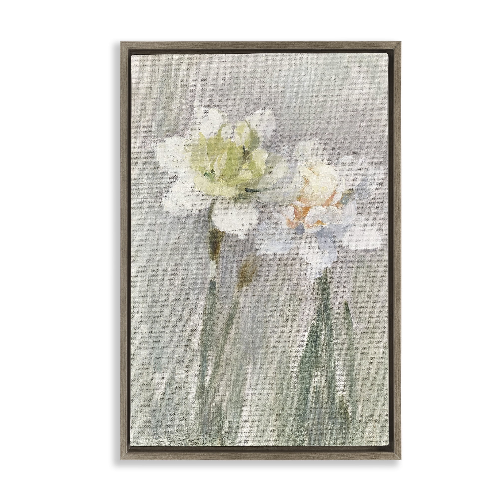 Stupell Industries Twin White Daffodils Brown Framed Floater Canvas Wall Art, design by Stellar Design Studio