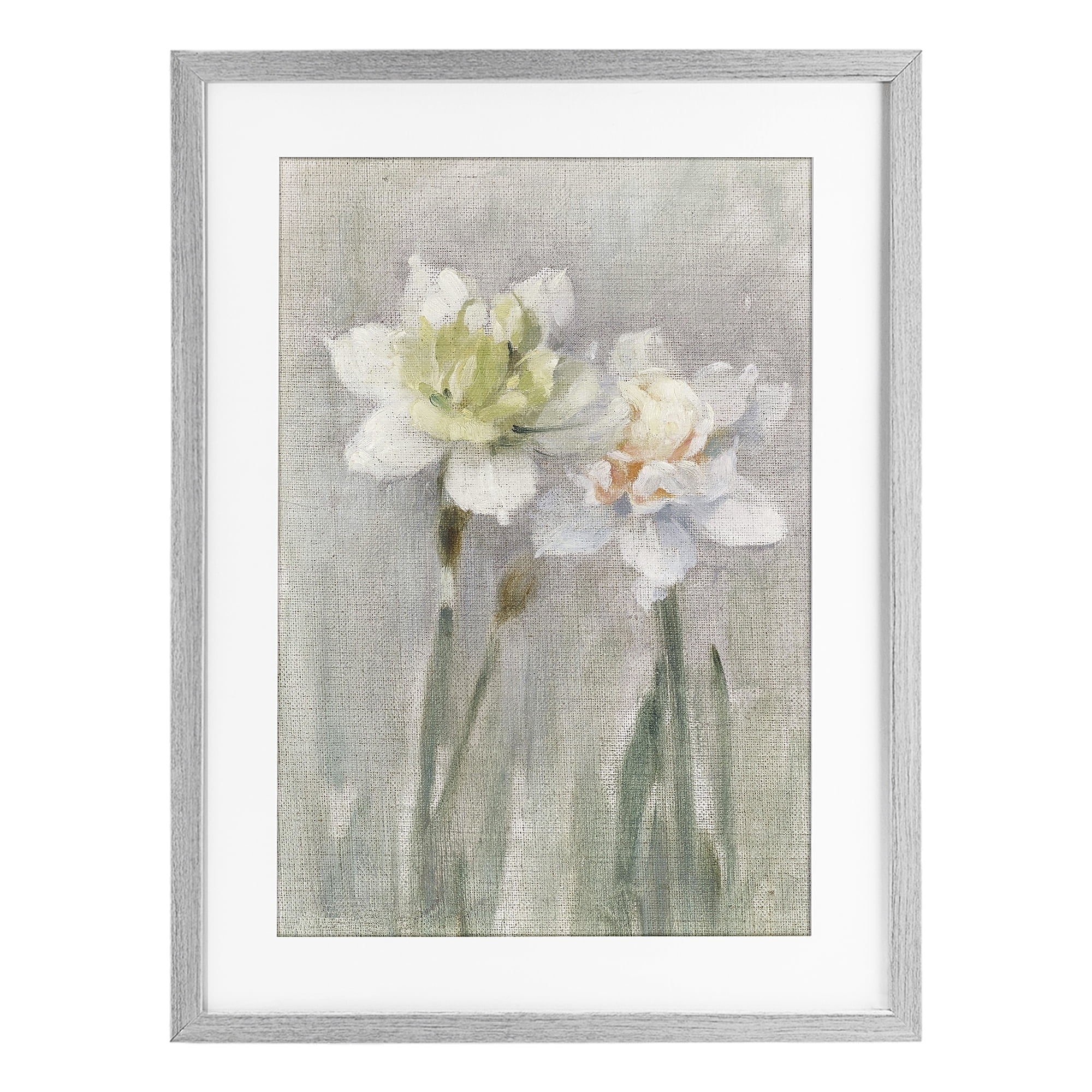Stupell Industries Twin White Daffodils Gray Framed Print Under Glass, design by Stellar Design Studio