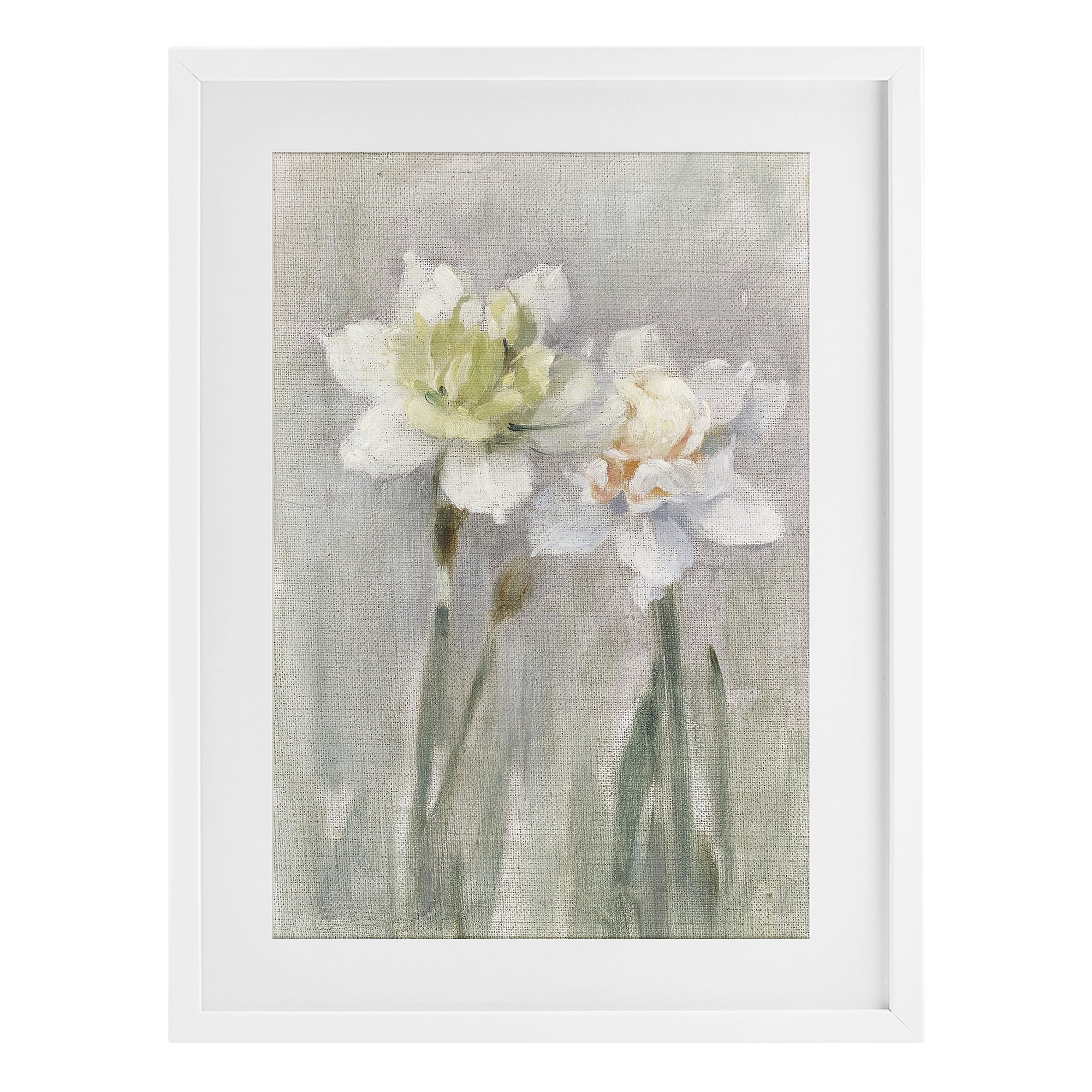 Stupell Industries Twin White Daffodils White Framed Print Under Glass, design by Stellar Design Studio
