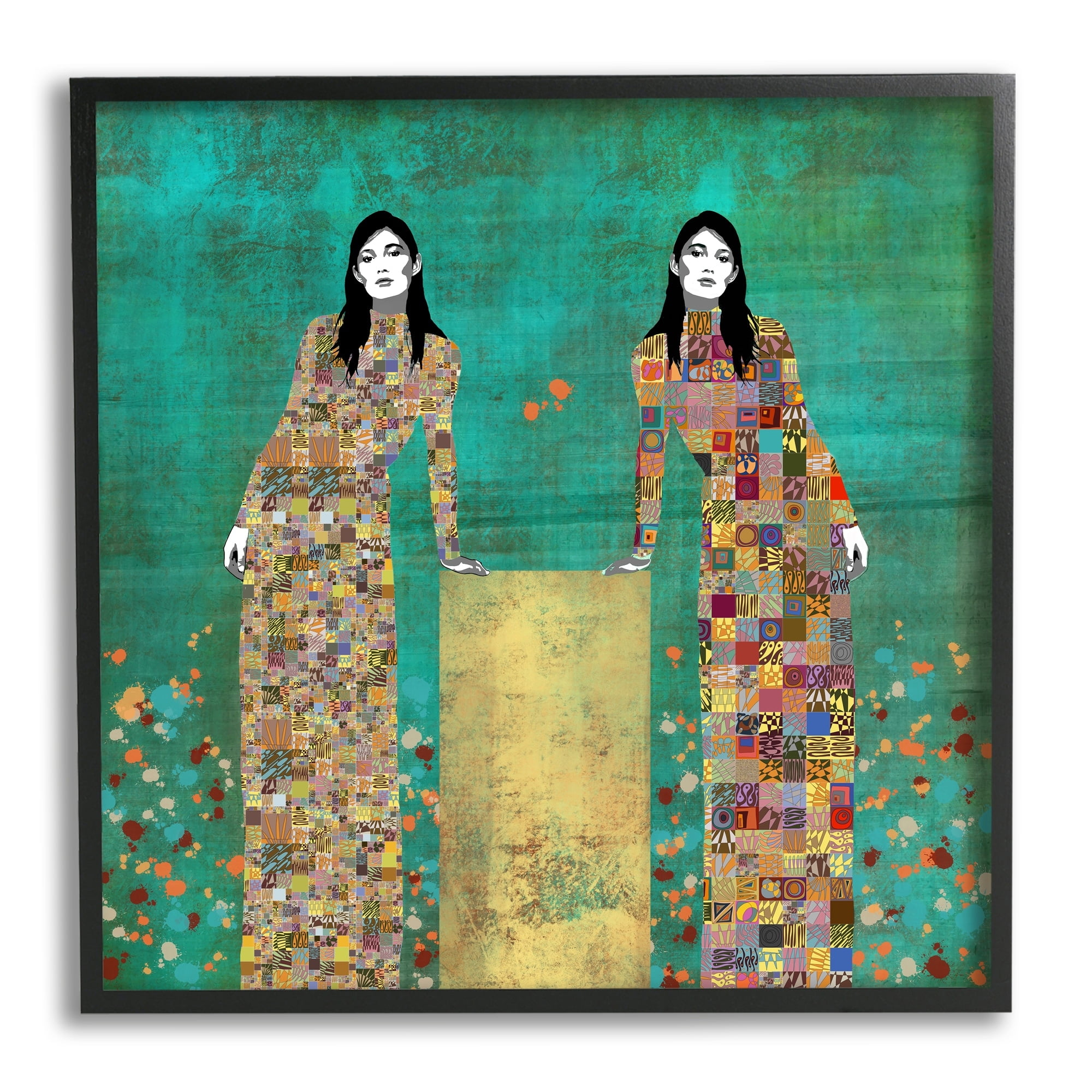 Stupell Industries Twin Women Leaning Modern Abstract Portrait Mosaic Pattern, 12 x 12,Design by Jose Cacho
