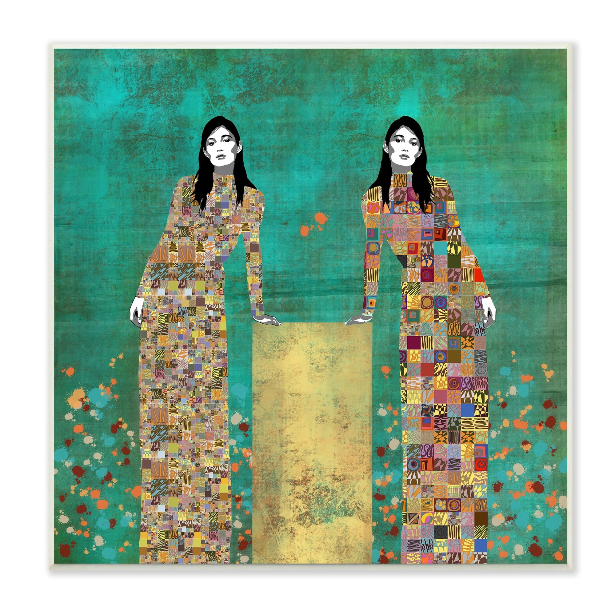 Stupell Industries Twin Women Leaning Modern Abstract Portrait Mosaic Pattern, 12 x 12,Design by Jose Cacho