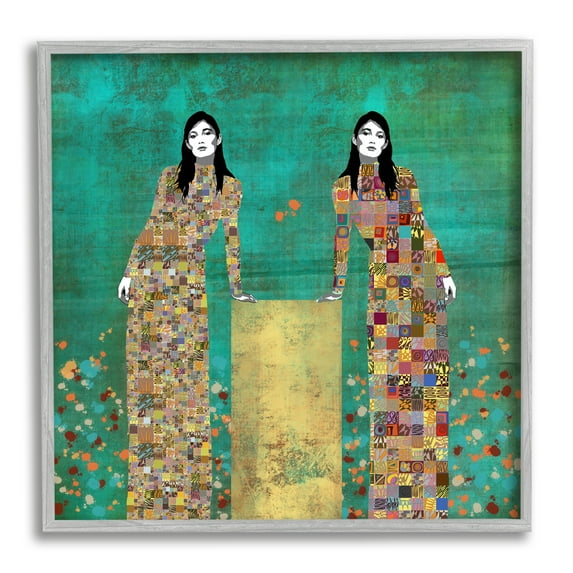Stupell Industries Twin Women Leaning Modern Abstract Portrait Mosaic Pattern, 24 x 24,Design by Jose Cacho